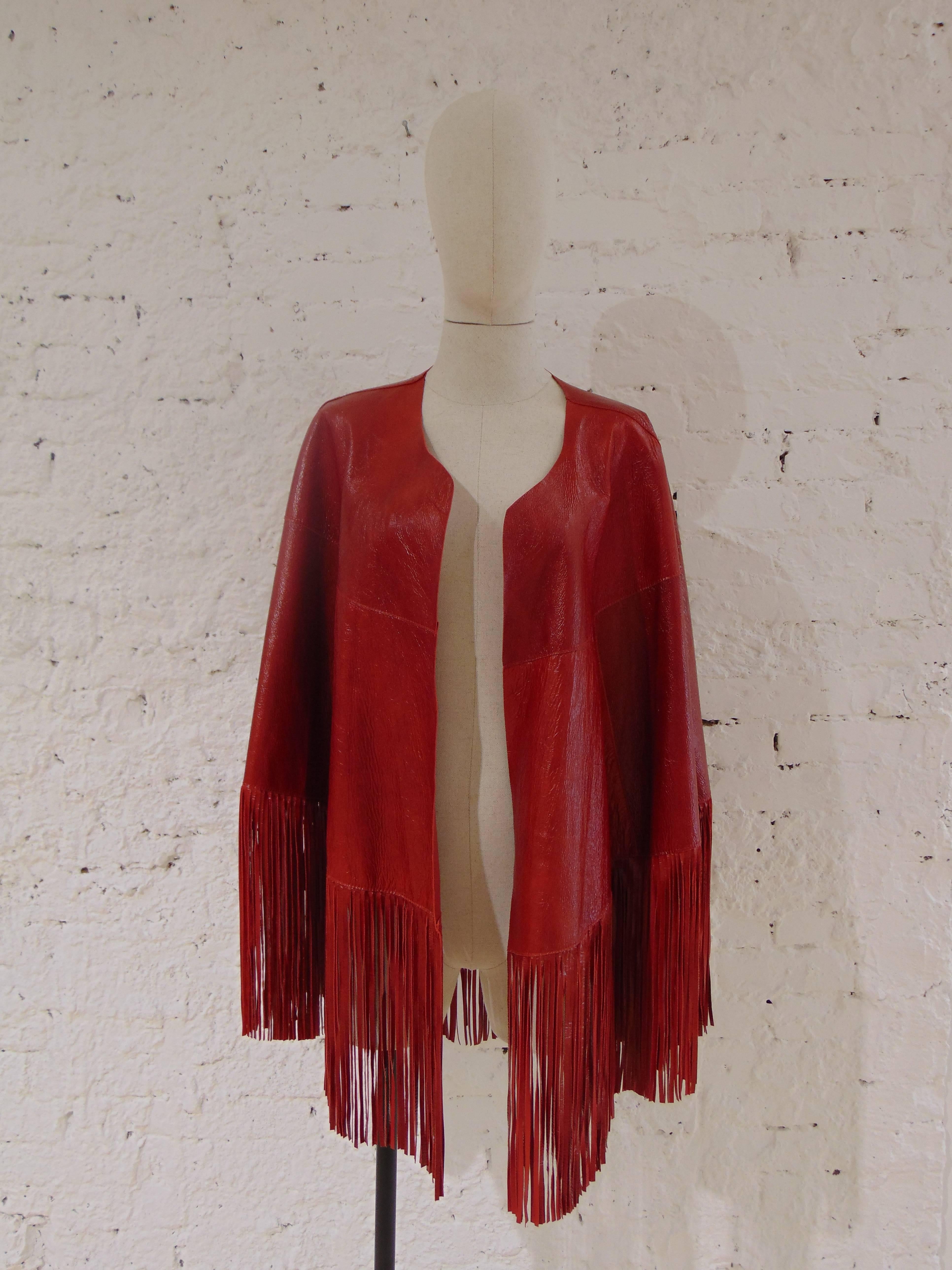 Leitmotiv unworn NWOT real leather red fringes jacket In New Condition In Capri, IT