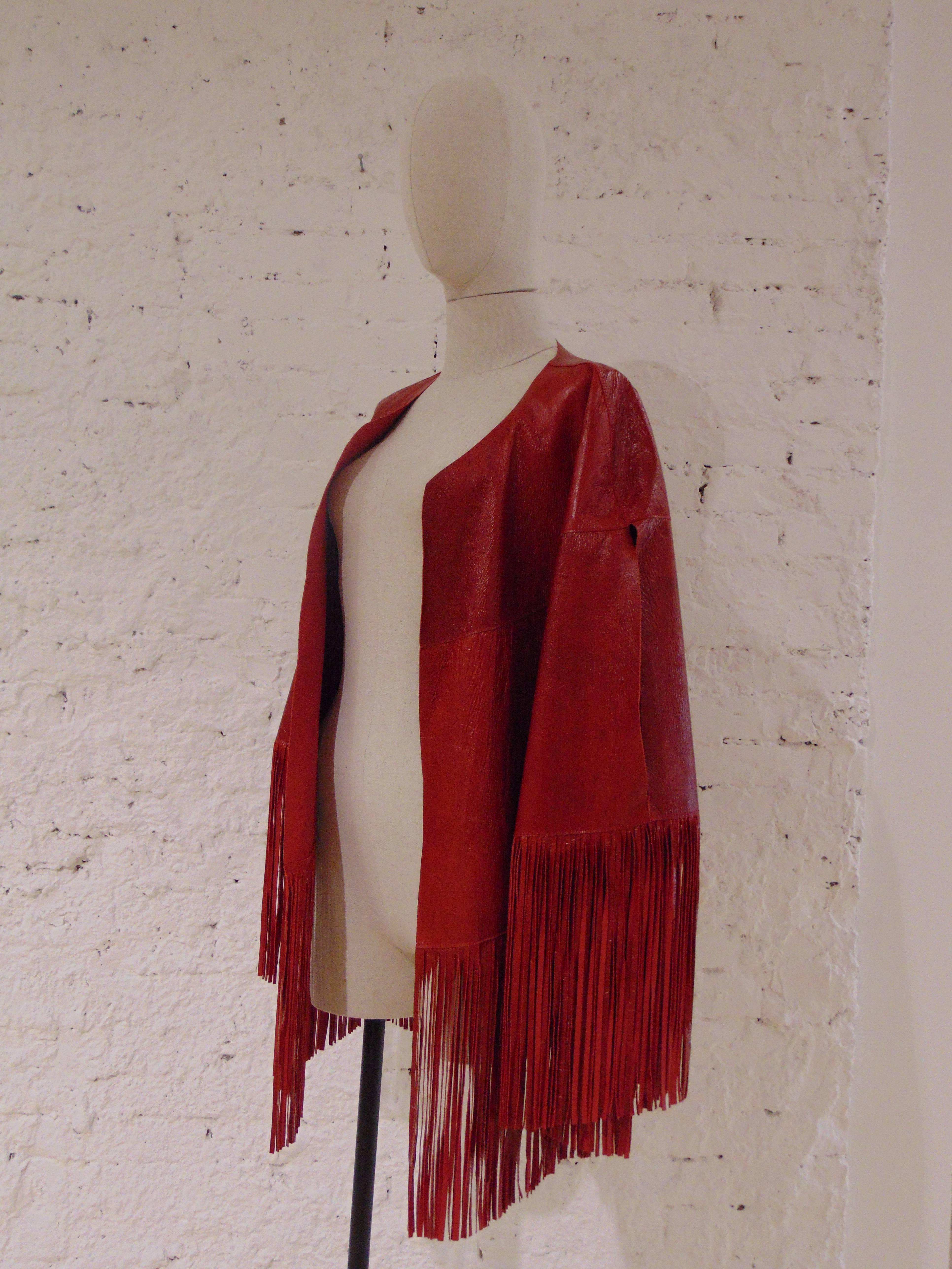 Leitmotiv unworn NWOT real leather red fringes jacket 3