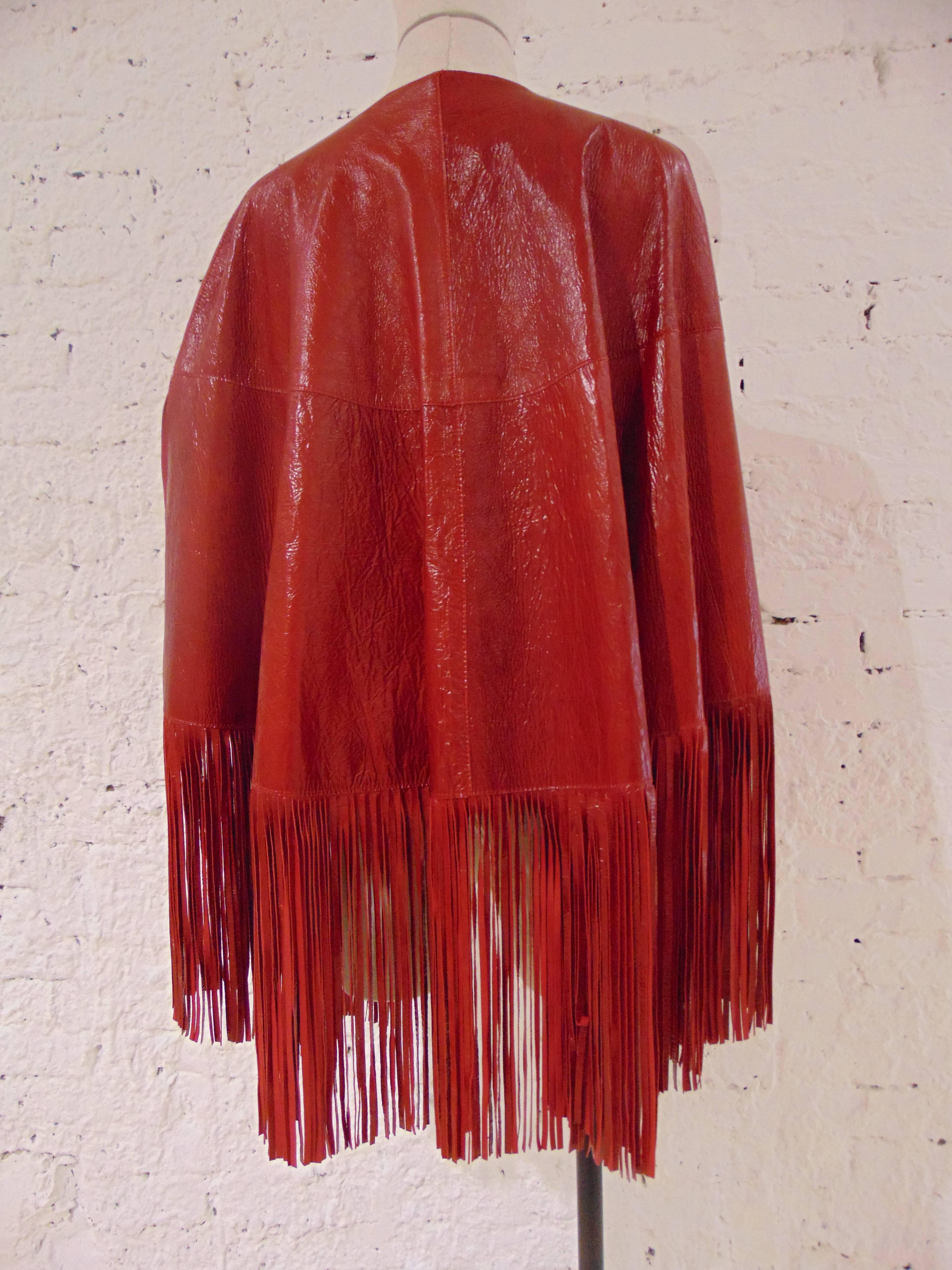 Women's Leitmotiv unworn NWOT real leather red fringes jacket
