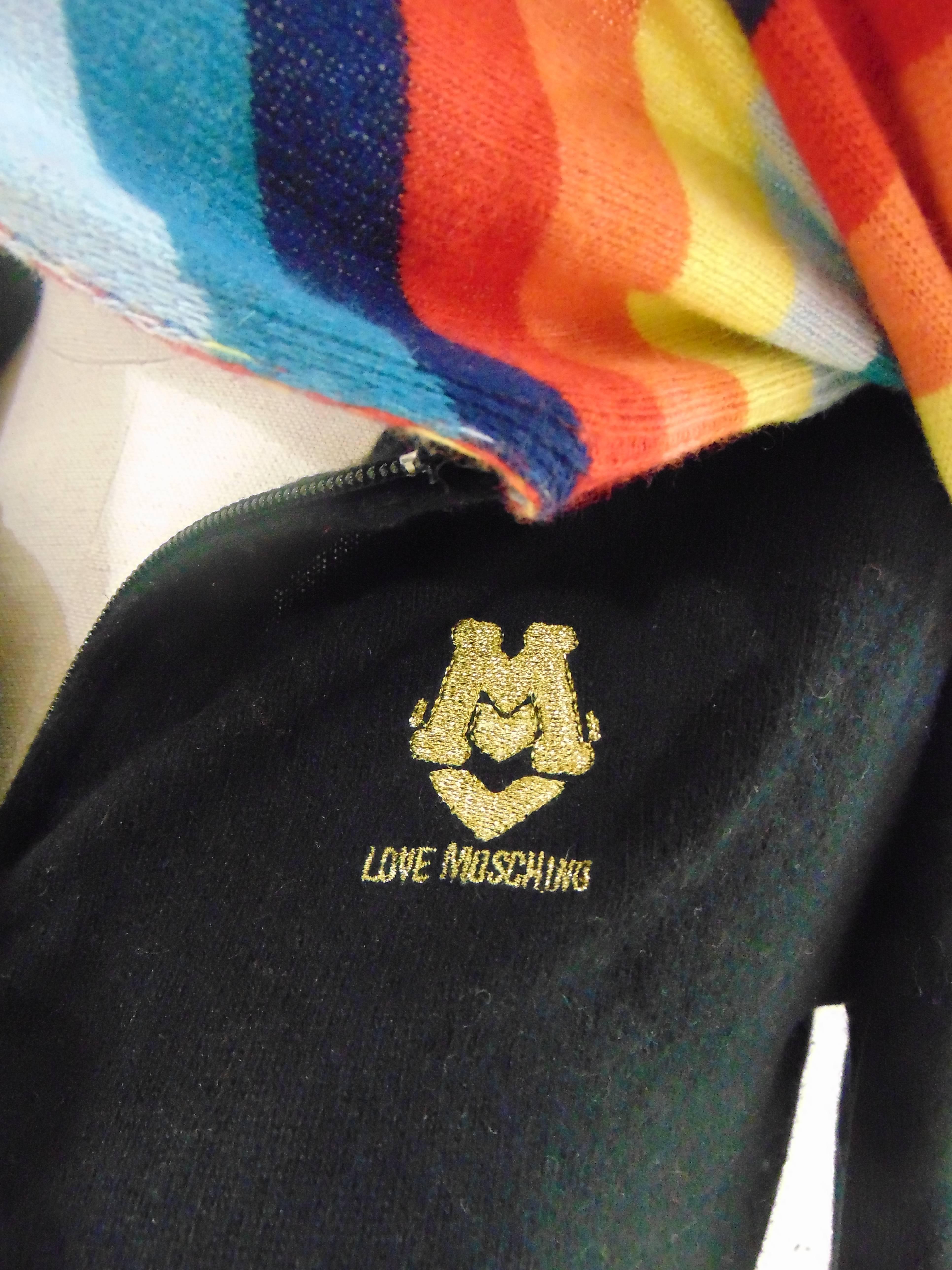 Love Moschino black wool cardigan multicolour scarf For Sale 3