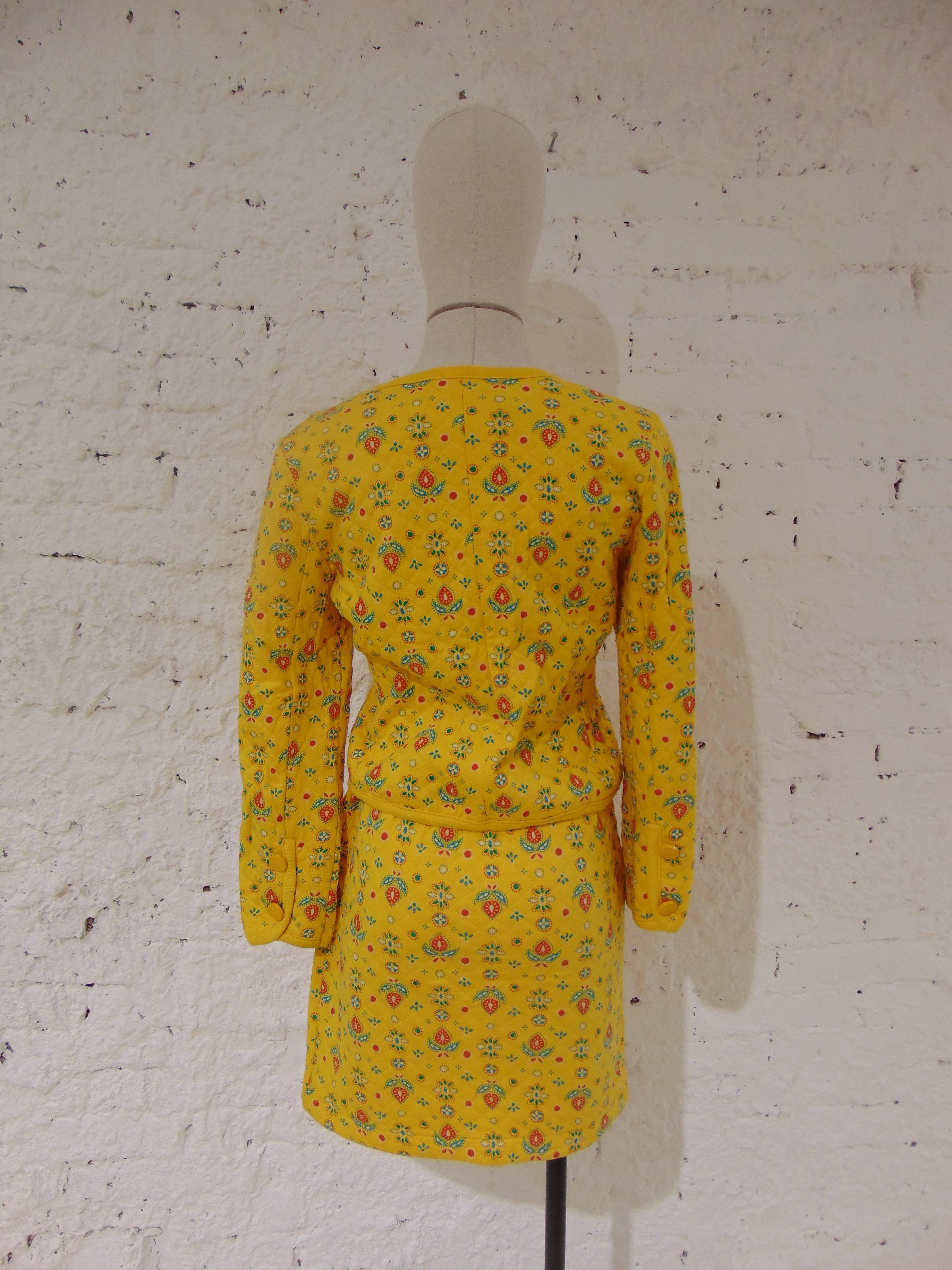 Yellow Yves Saint Laurent Variation Cotton yellow flowers skirt suit For Sale