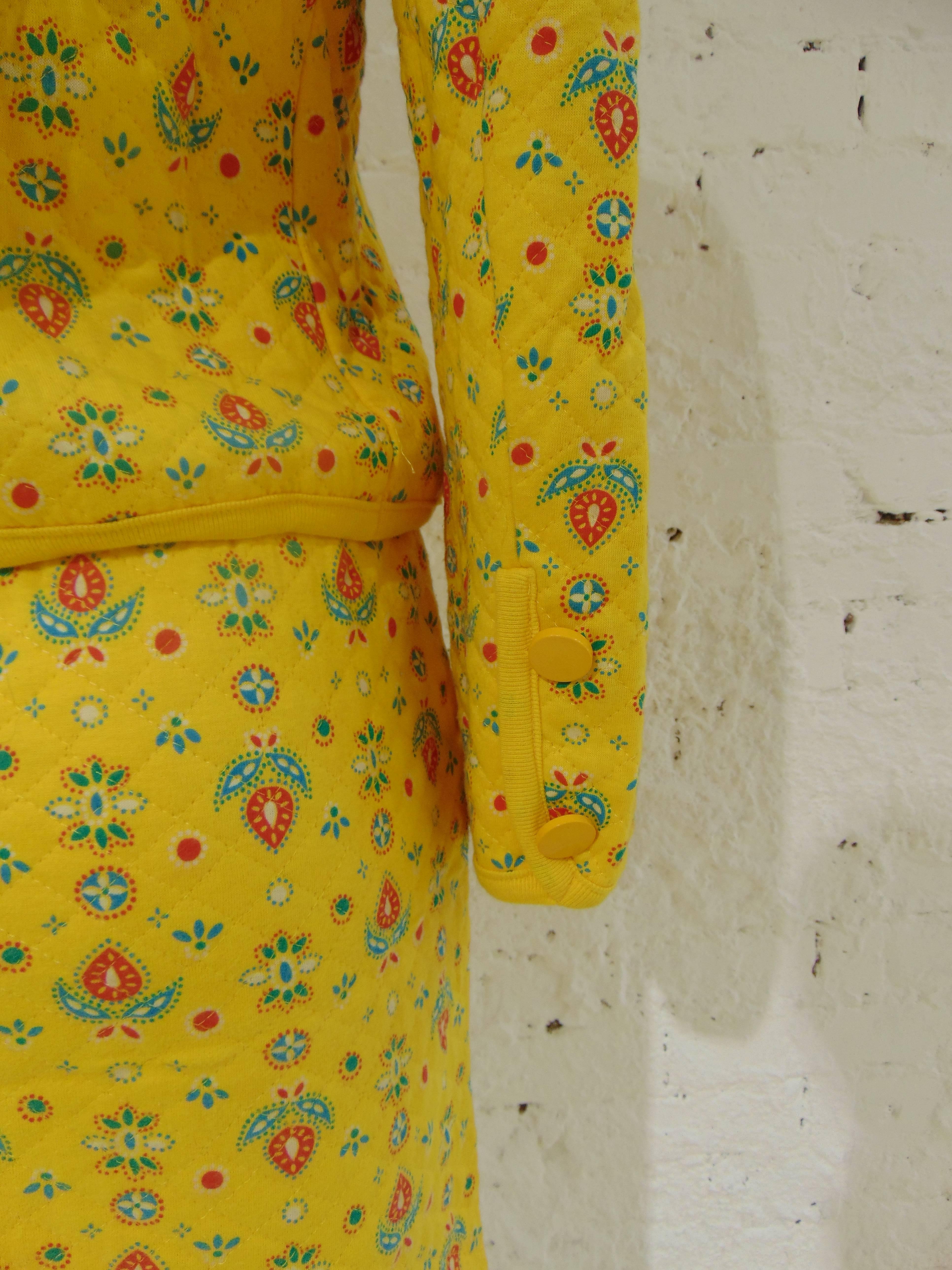 Women's Yves Saint Laurent Variation Cotton yellow flowers skirt suit For Sale