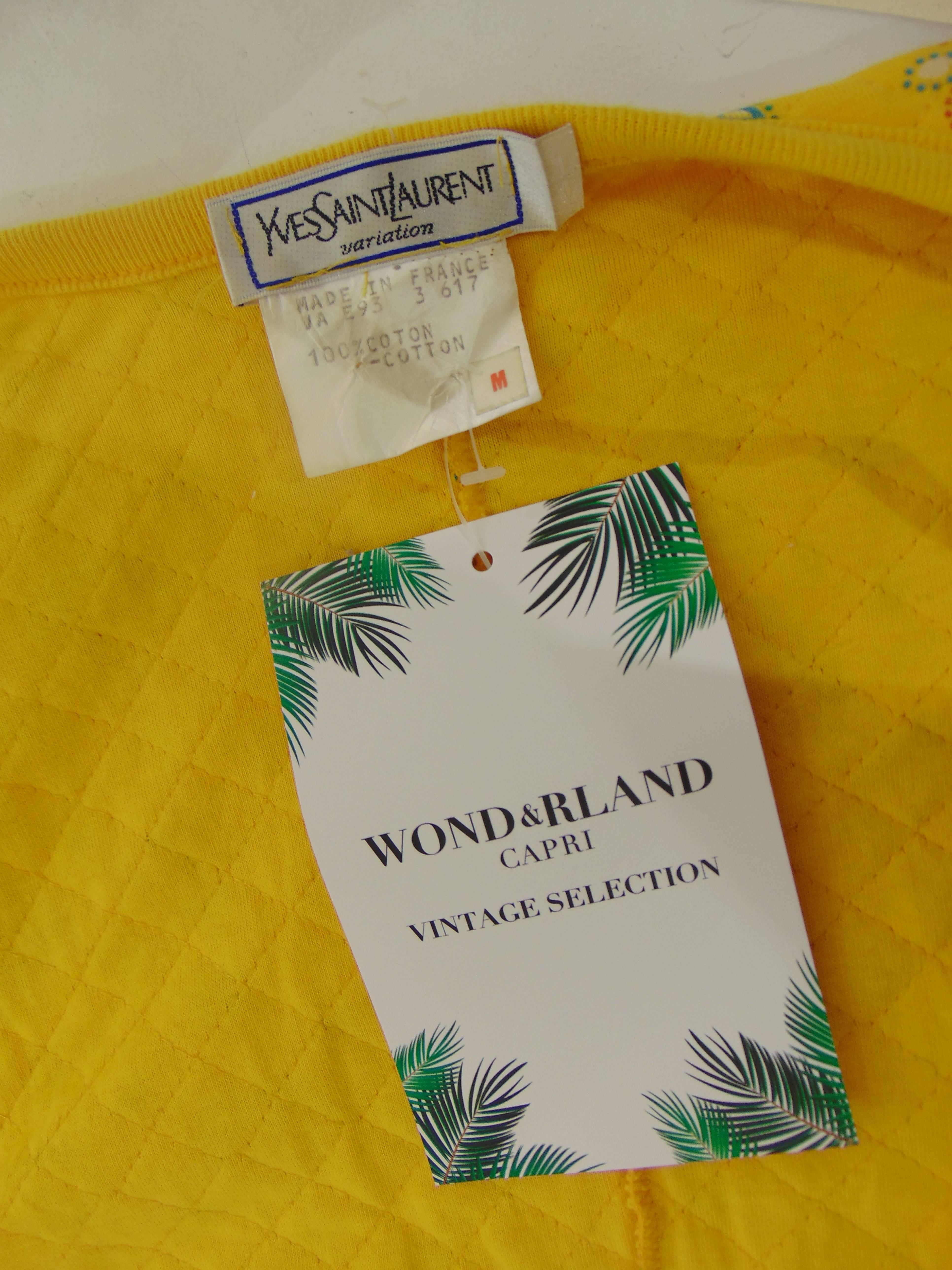 Yves Saint Laurent Variation Cotton yellow flowers skirt suit In Good Condition For Sale In Capri, IT
