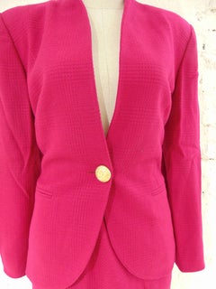 1990s Luisa Spagnoli Fucsia Wool Women's Skirt Suit Size 44 Italy