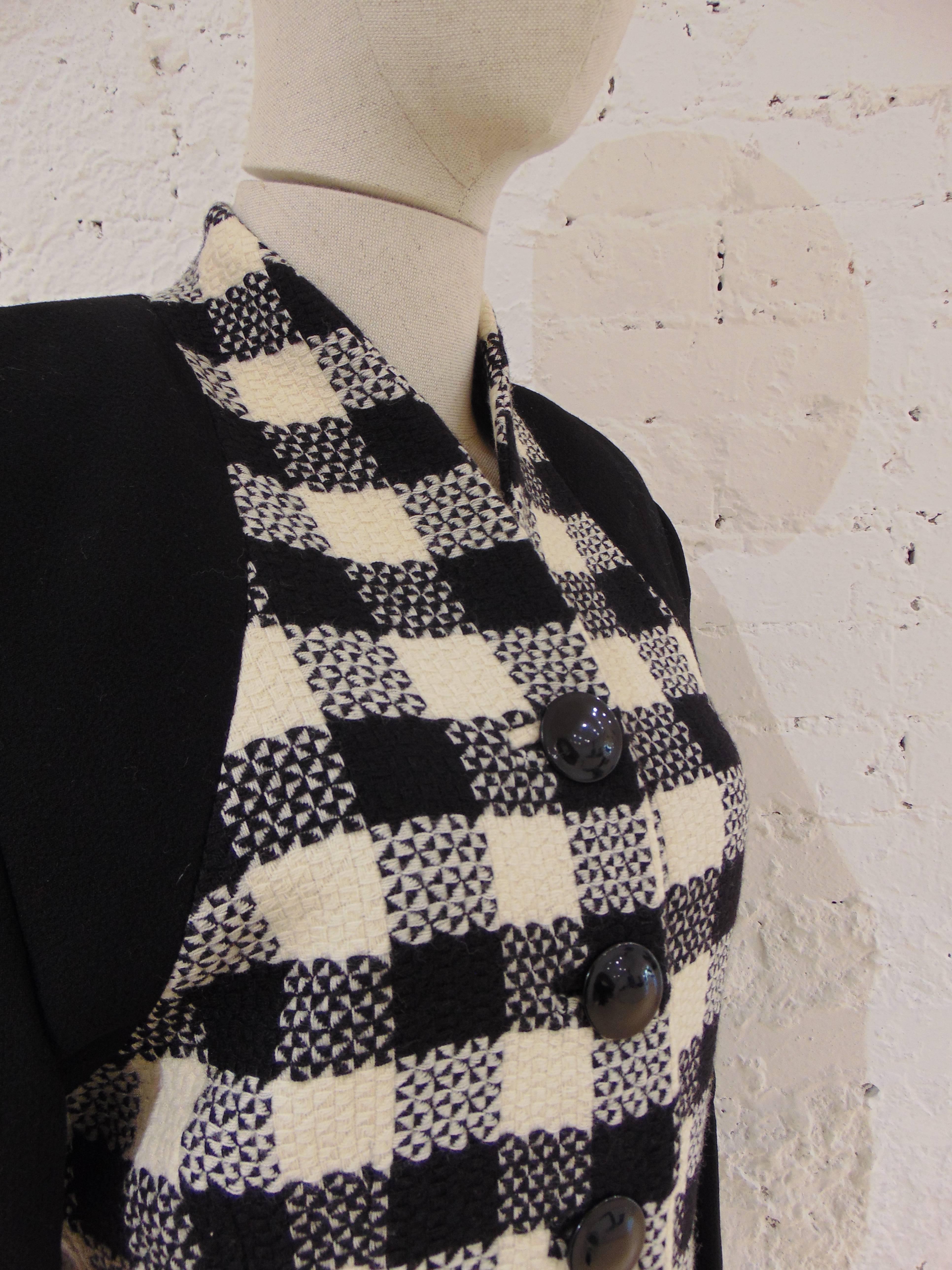 Roccobarocco black white wool jacket In Excellent Condition For Sale In Capri, IT