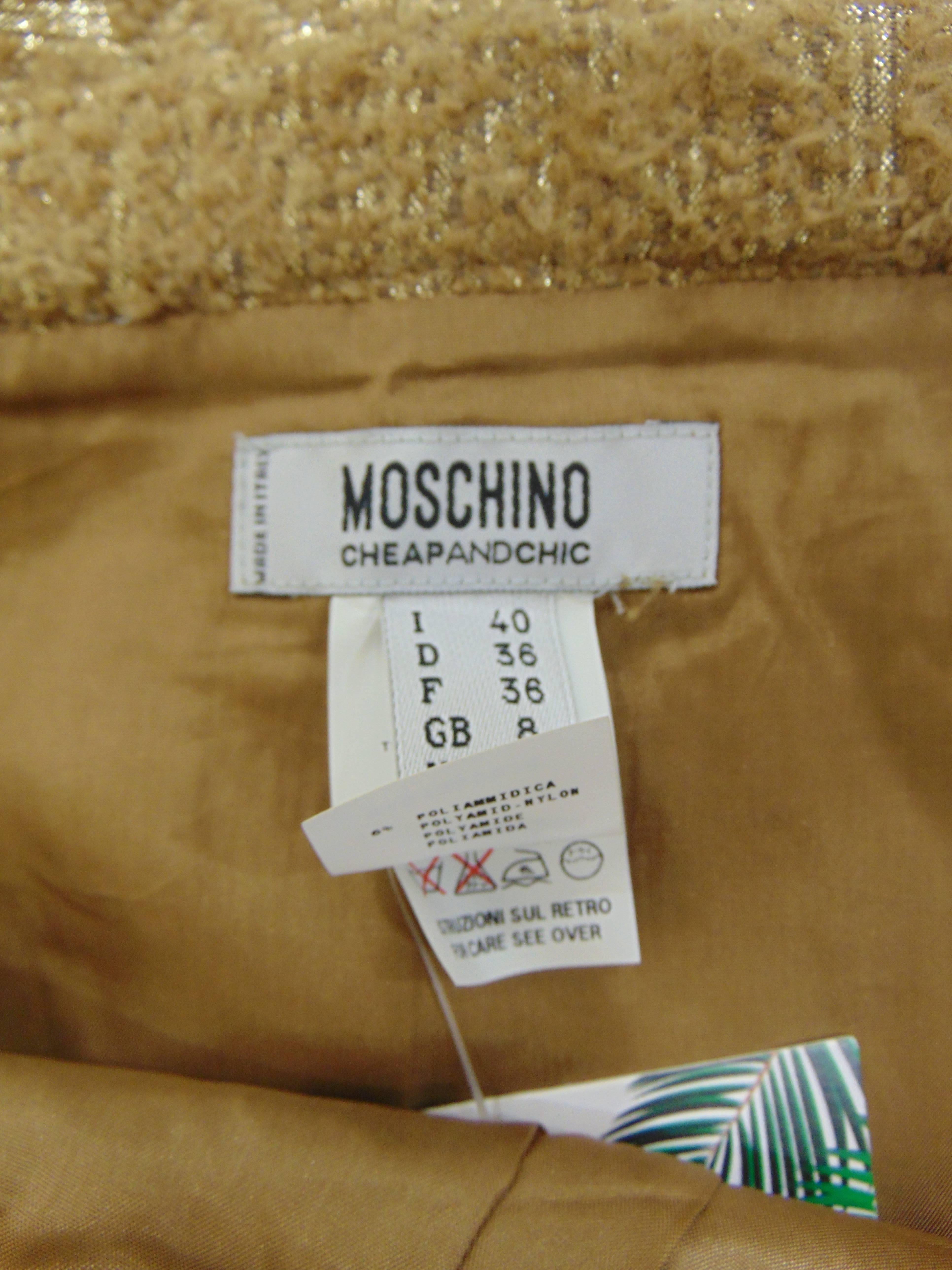 Moschino Cheap & Chic Beigefarbener goldfarbener Wollrock  im Zustand „Hervorragend“ im Angebot in Capri, IT