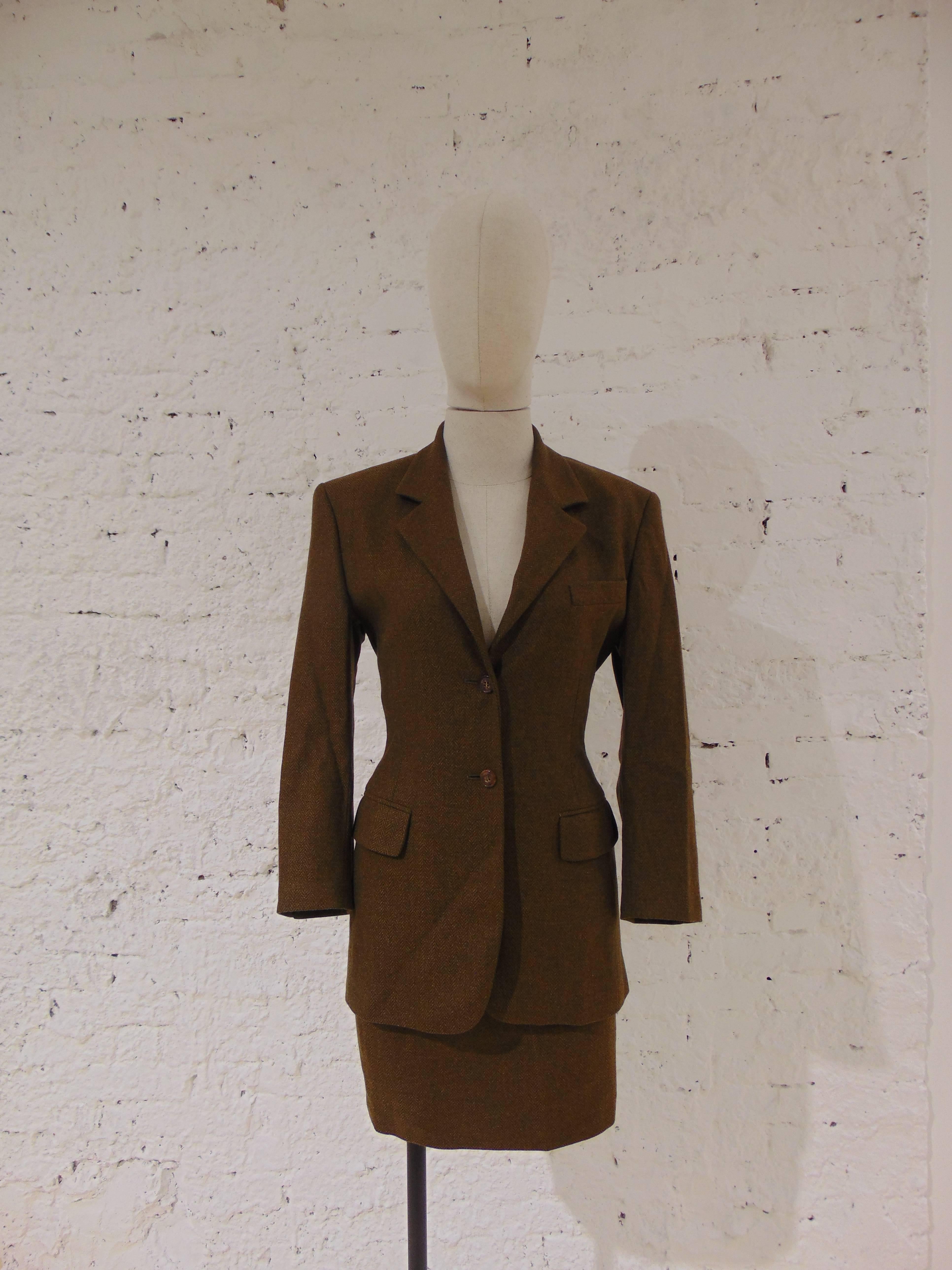 Prada brown wool skirt suit 3