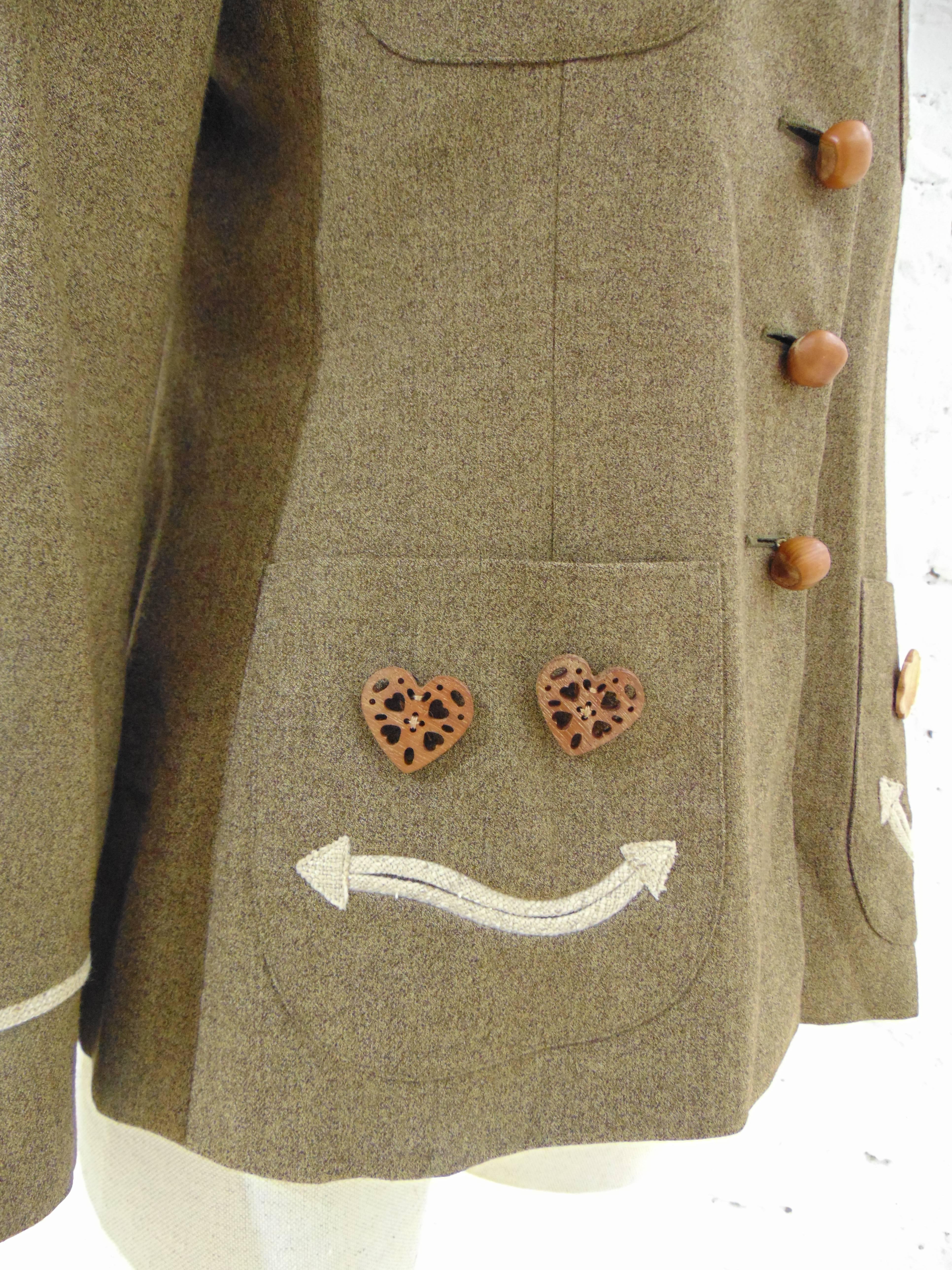 Women's 1980s Moschino Cheap & Chic unique smiley and nuts jacket For Sale