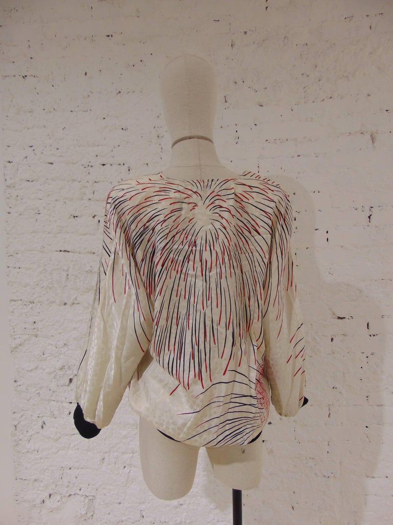 1980s Valentino cream multi tone silk shirt - blouse at 1stDibs