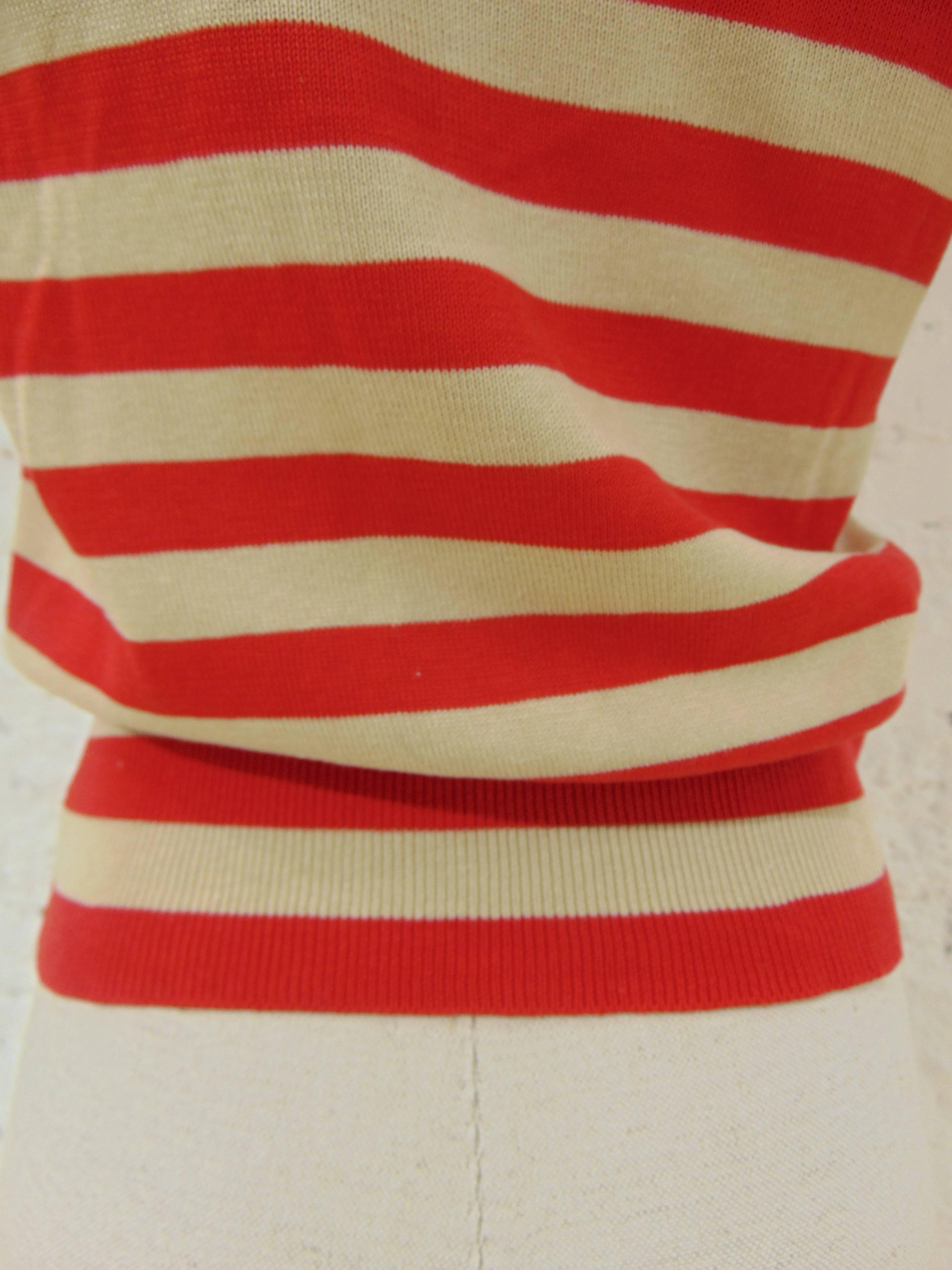 Blanc Chemise en coton à manches courtes à rayures rouges crème Salvatore Ferragamo en vente