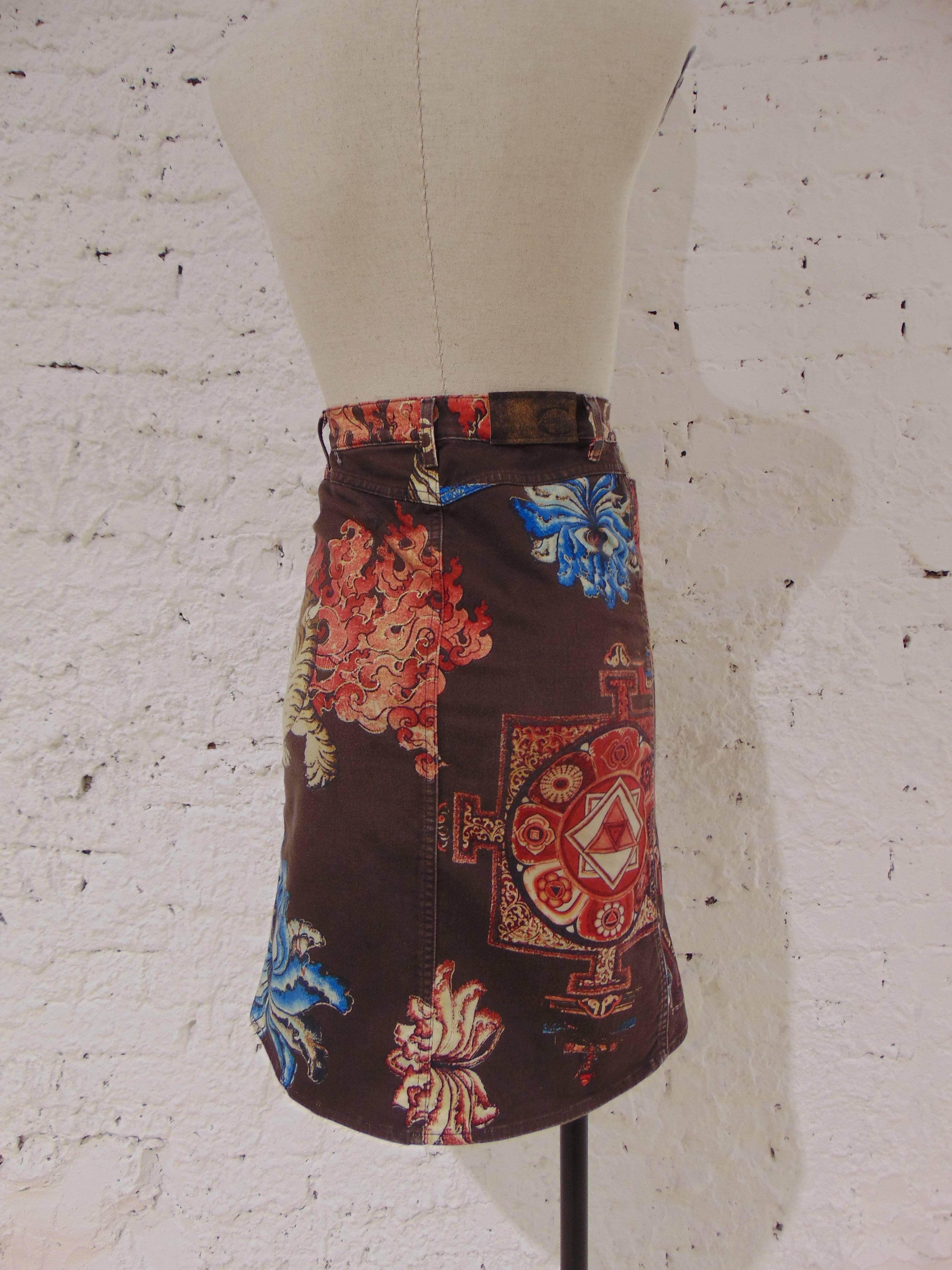Women's Just Cavalli brown multicoloured cotton skirt
