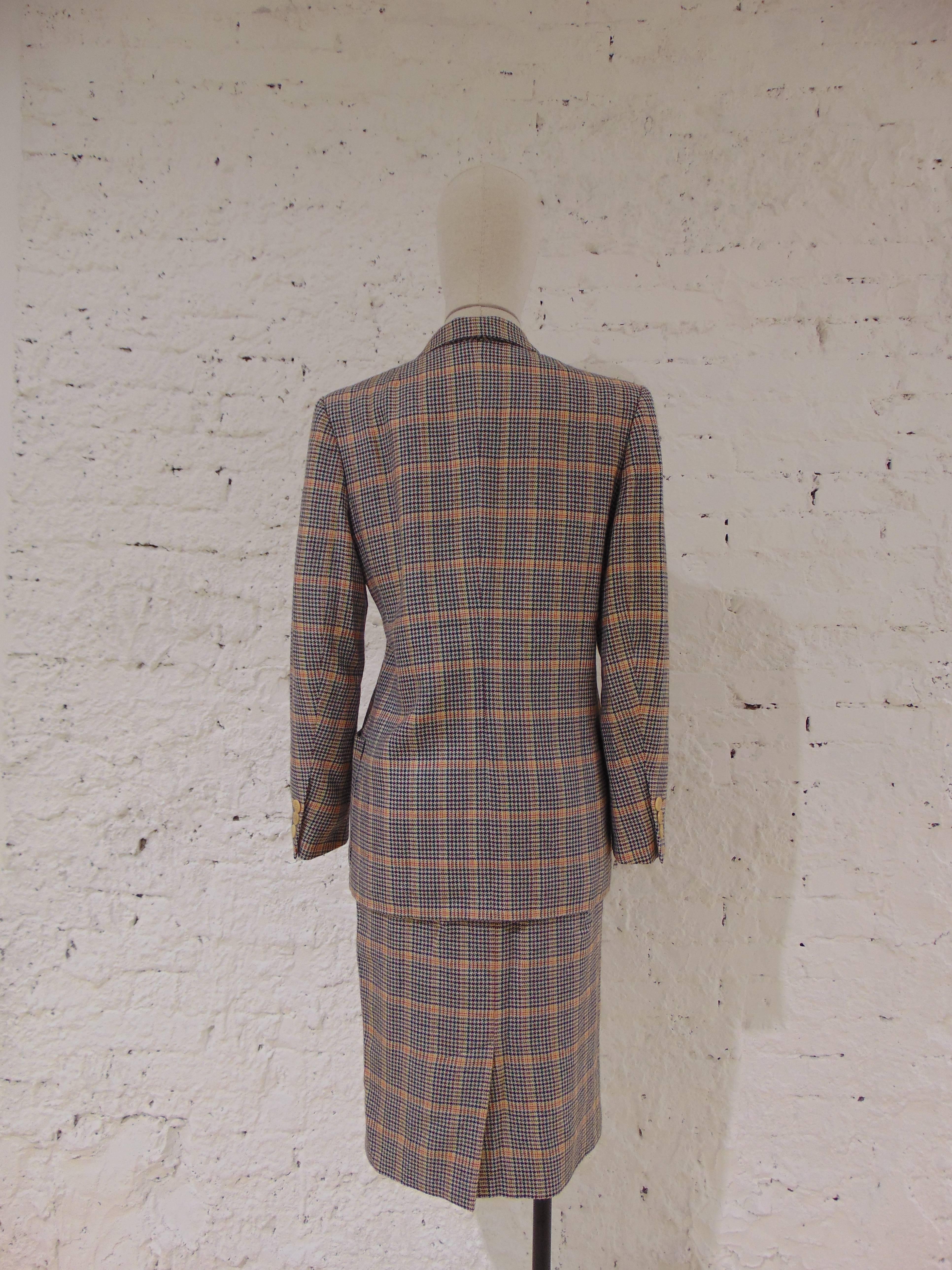 Women's 1980s Hermes multicoloured wool skirt suit For Sale