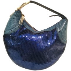 2000s Gucci Glam lizard skin blue sequins Bag