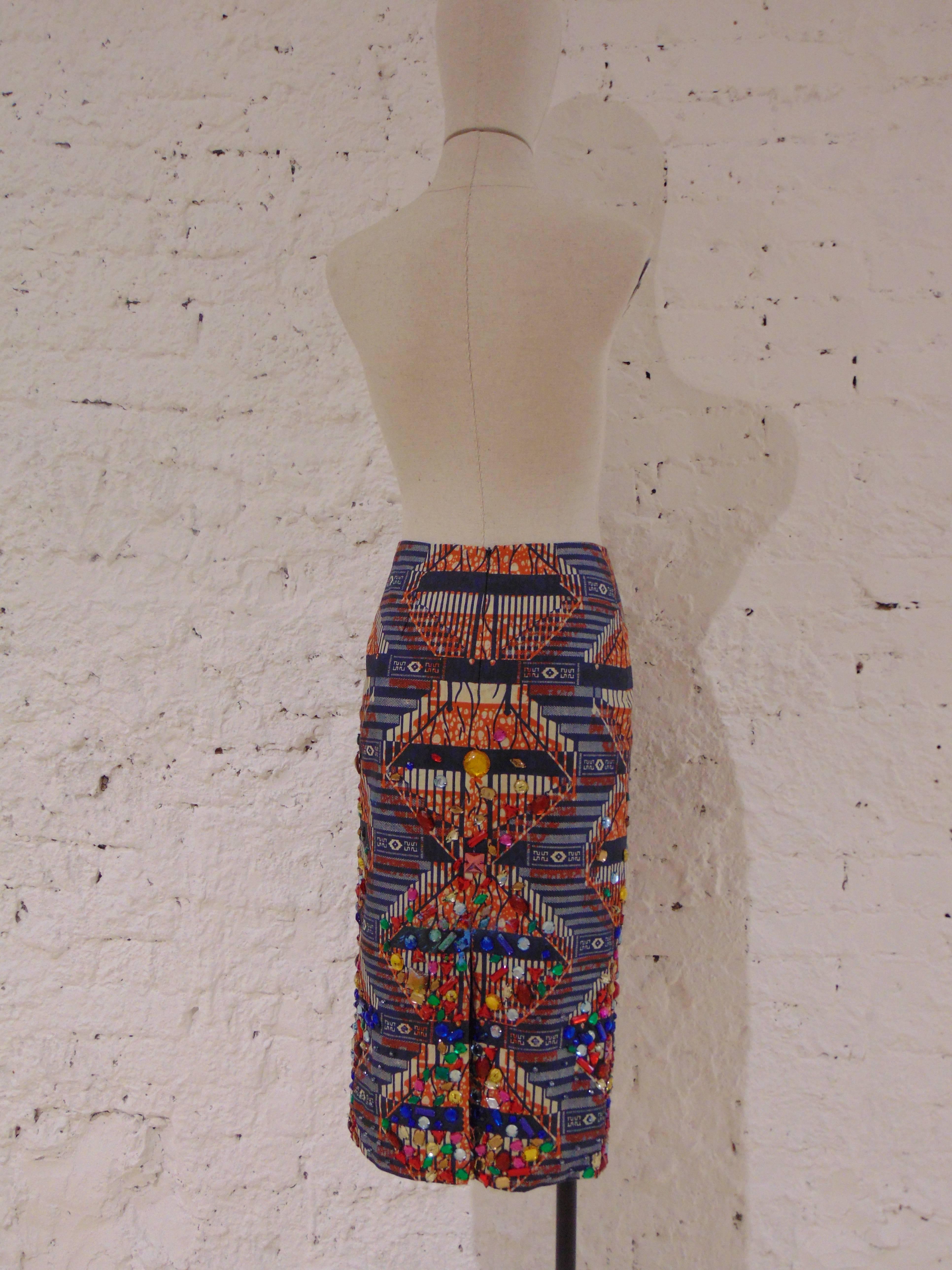 Stella Jean multicoloured swarovski skirt  In New Condition In Capri, IT