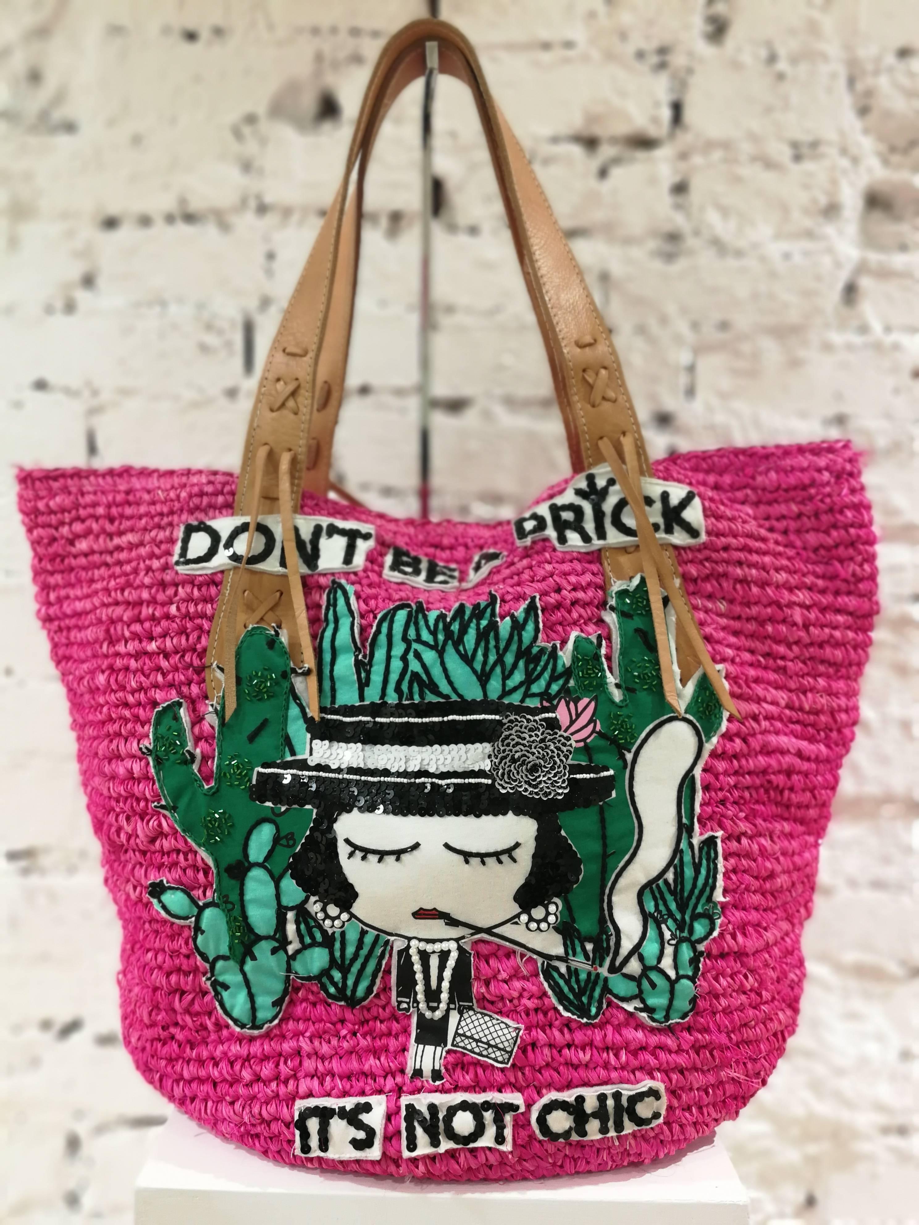 Mua Mua Fucsia Raffia Don't Be a Prick Shoulder Bag 3