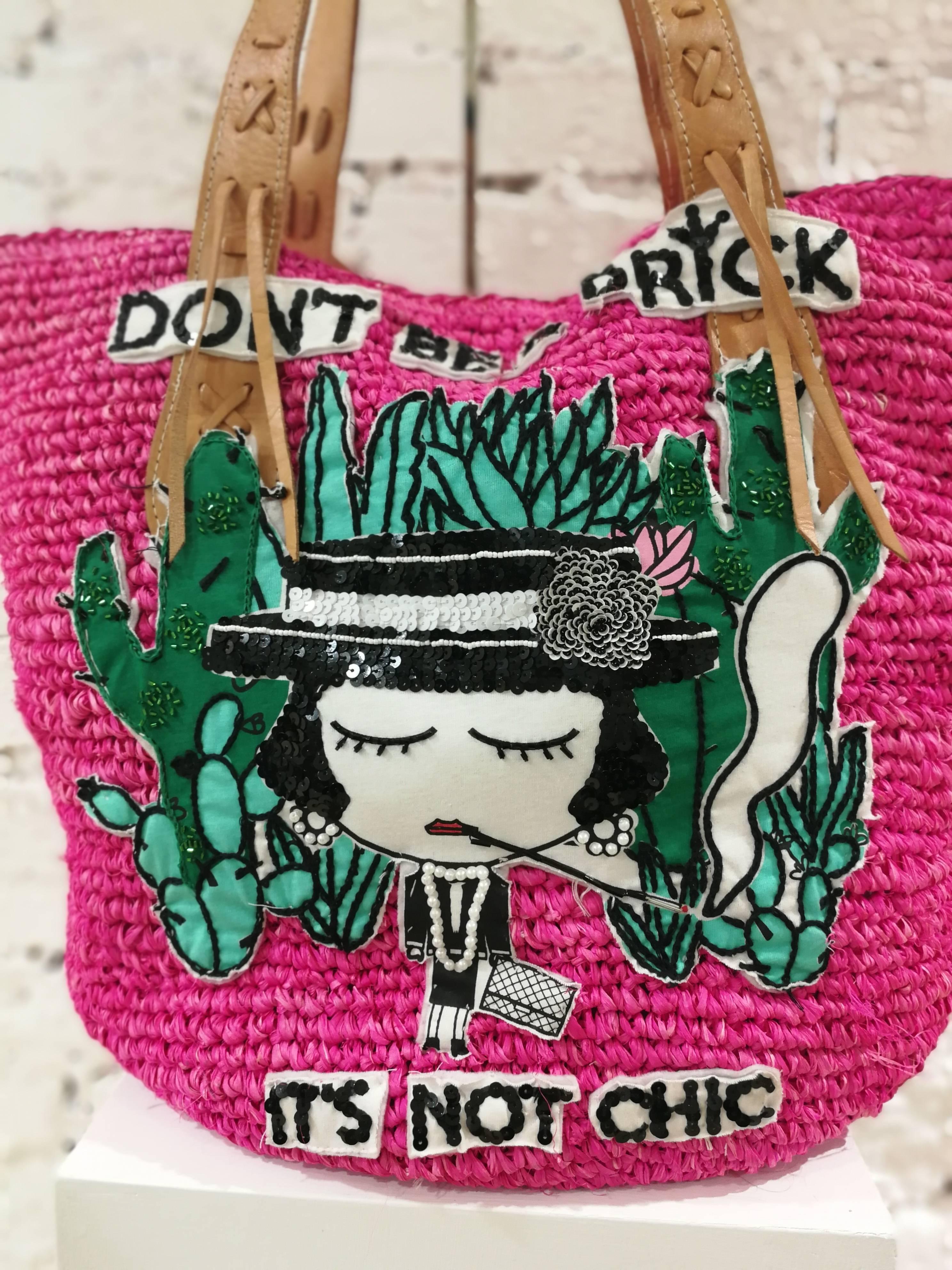 Mua Mua Fucsia Raffia Don't Be a Prick Shoulder Bag 4