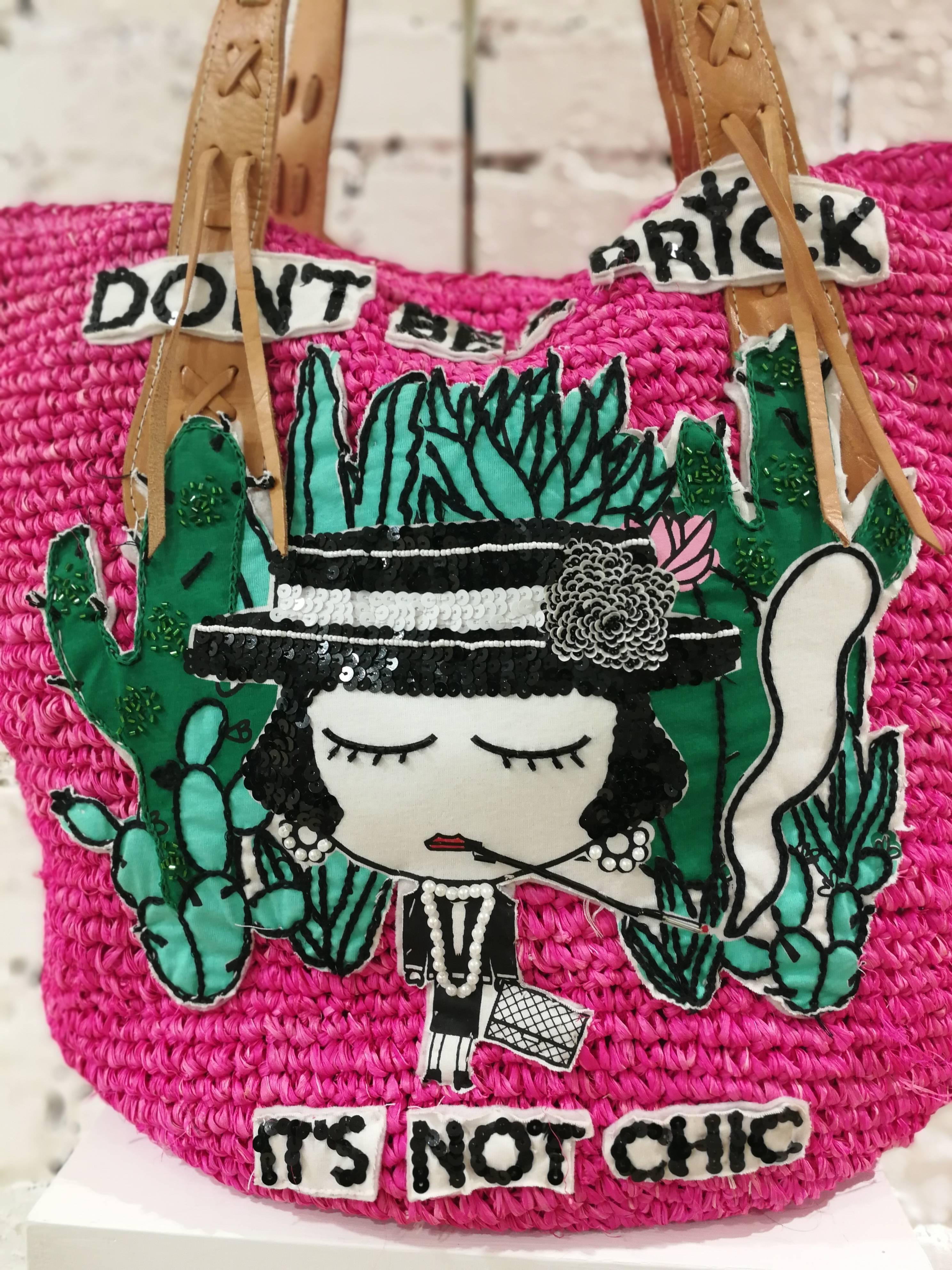 Mua Mua Fucsia Raffia Don't Be a Prick Shoulder Bag 5