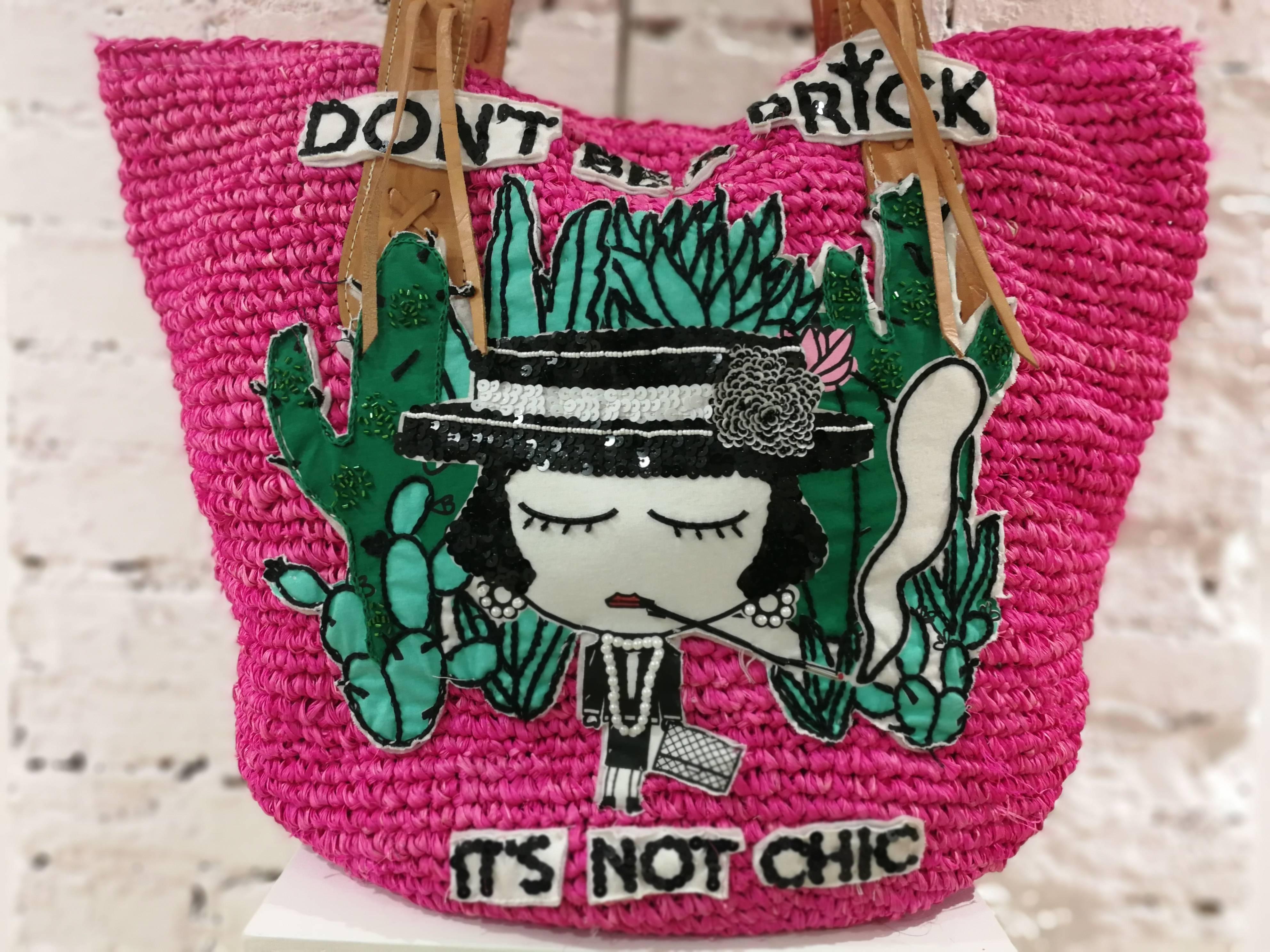 Mua Mua Fucsia Raffia Don't Be a Prick Shoulder Bag 6