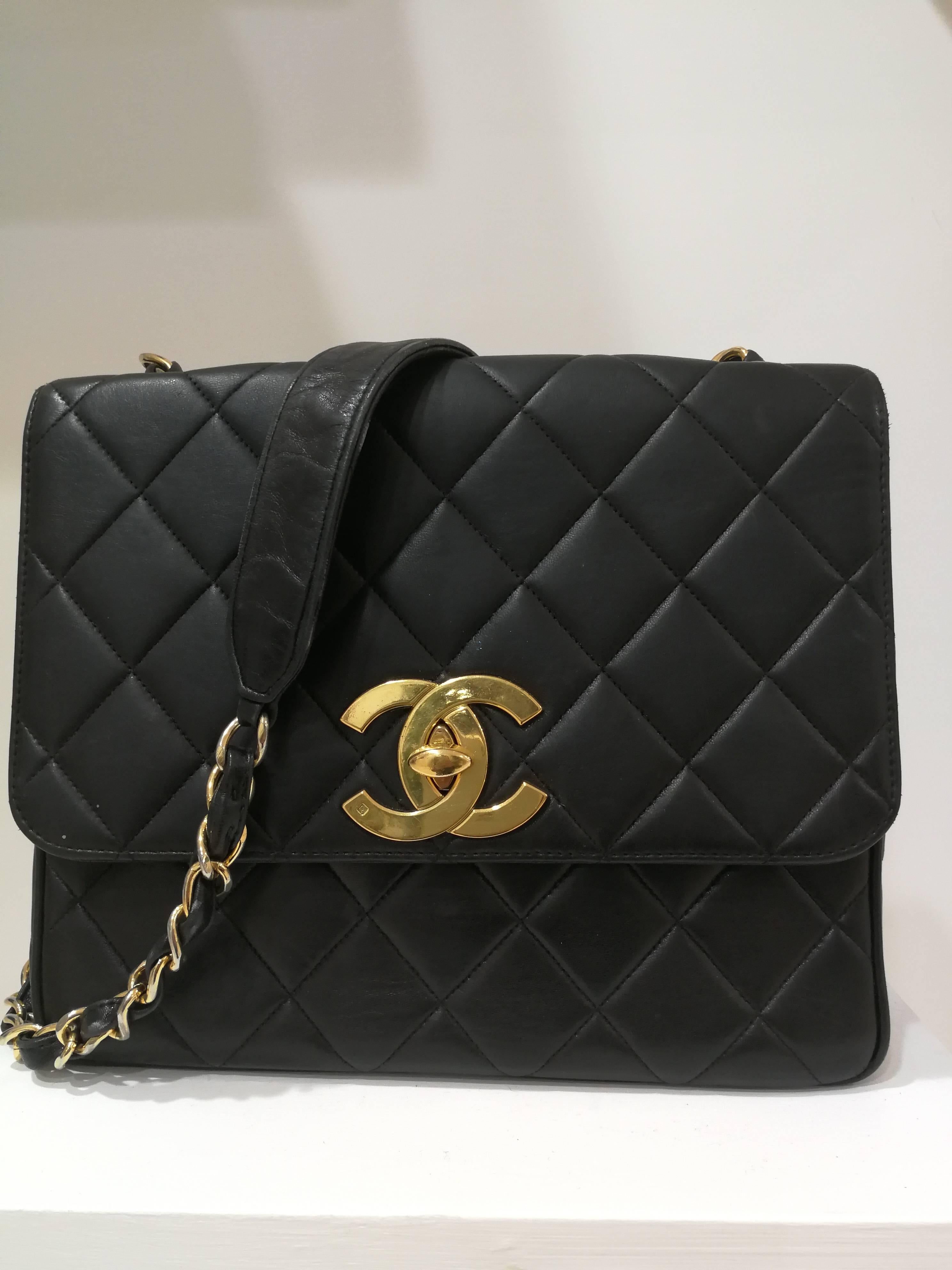 Chanel Black Leather CC Gold Tone Logo Shoulder Bag 4