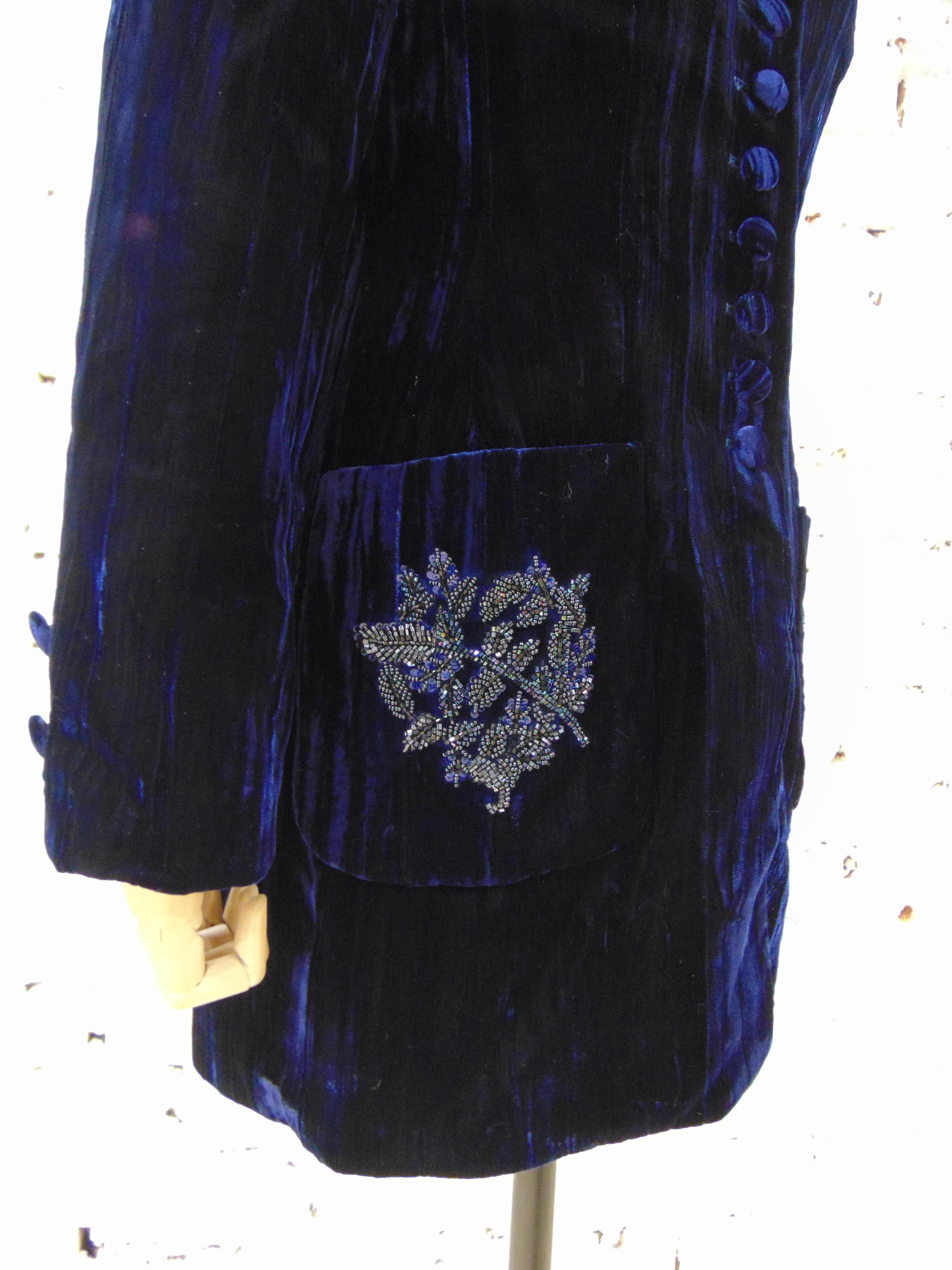 Rena Lange Blue Wool Velvet Jacket Blazer NWOT In New Condition In Capri, IT