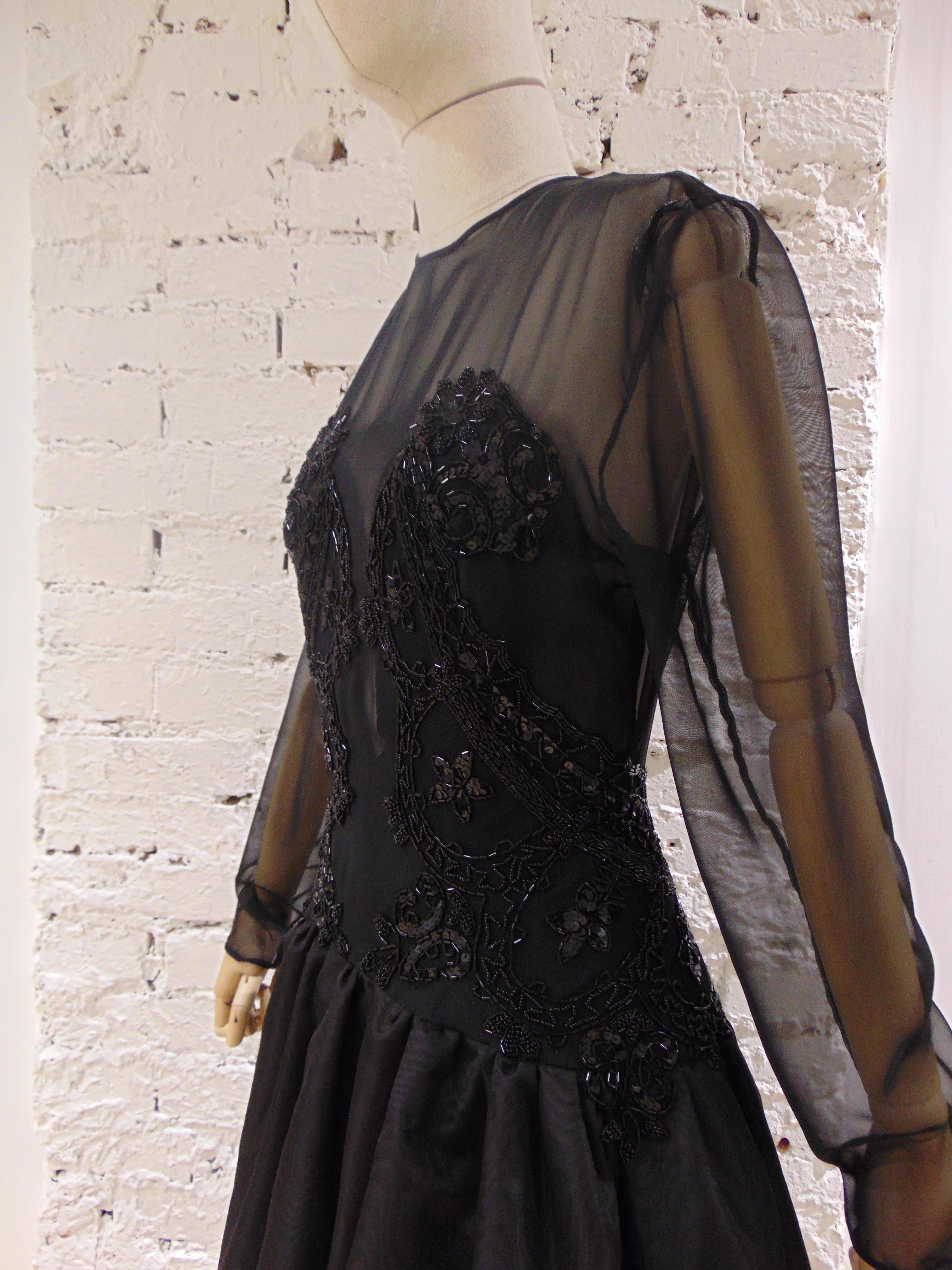 1980s Barberini Haute Couture Black Beaded Dress For Sale 3