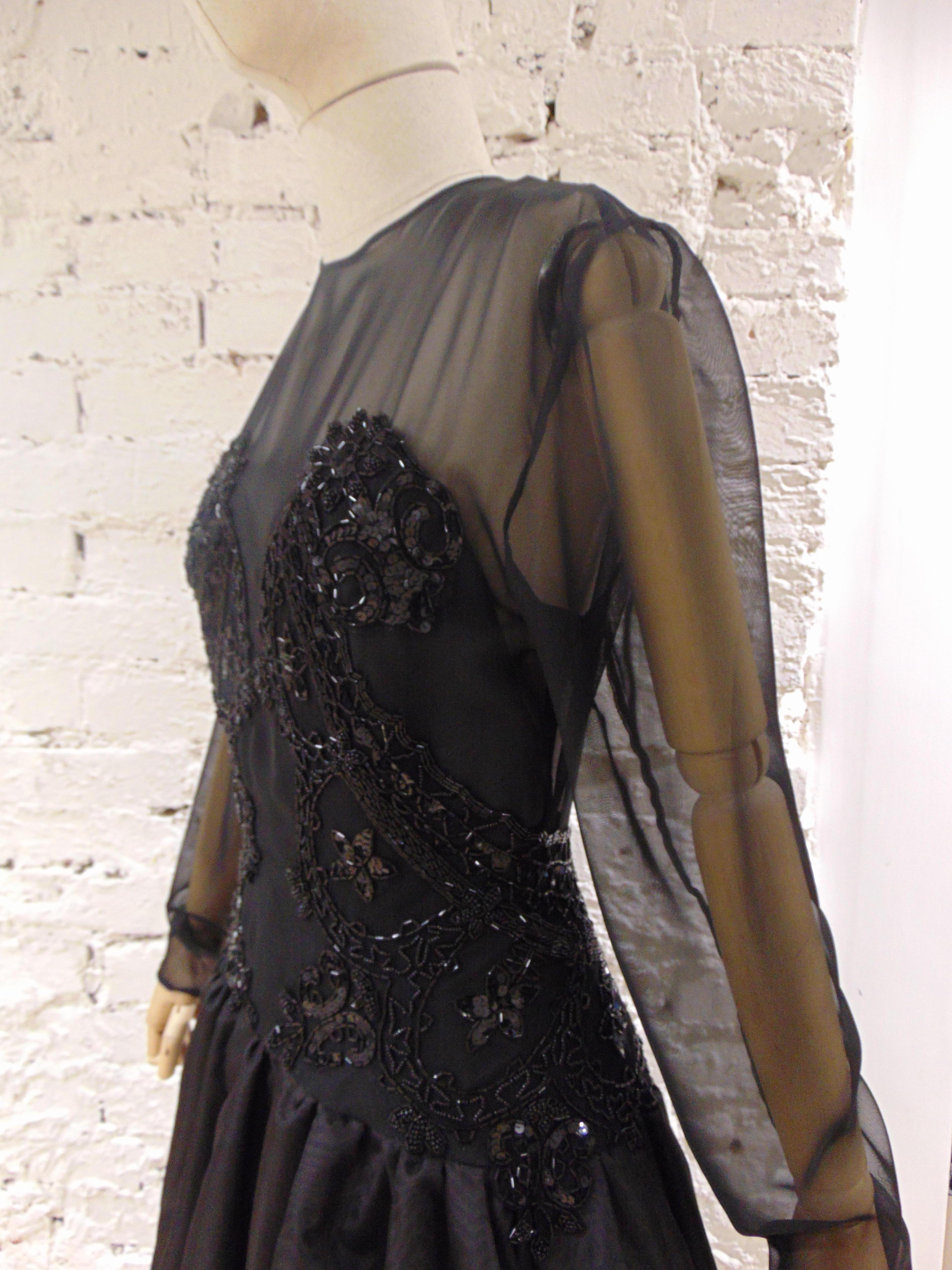 1980s Barberini Haute Couture Black Beaded Dress For Sale 5
