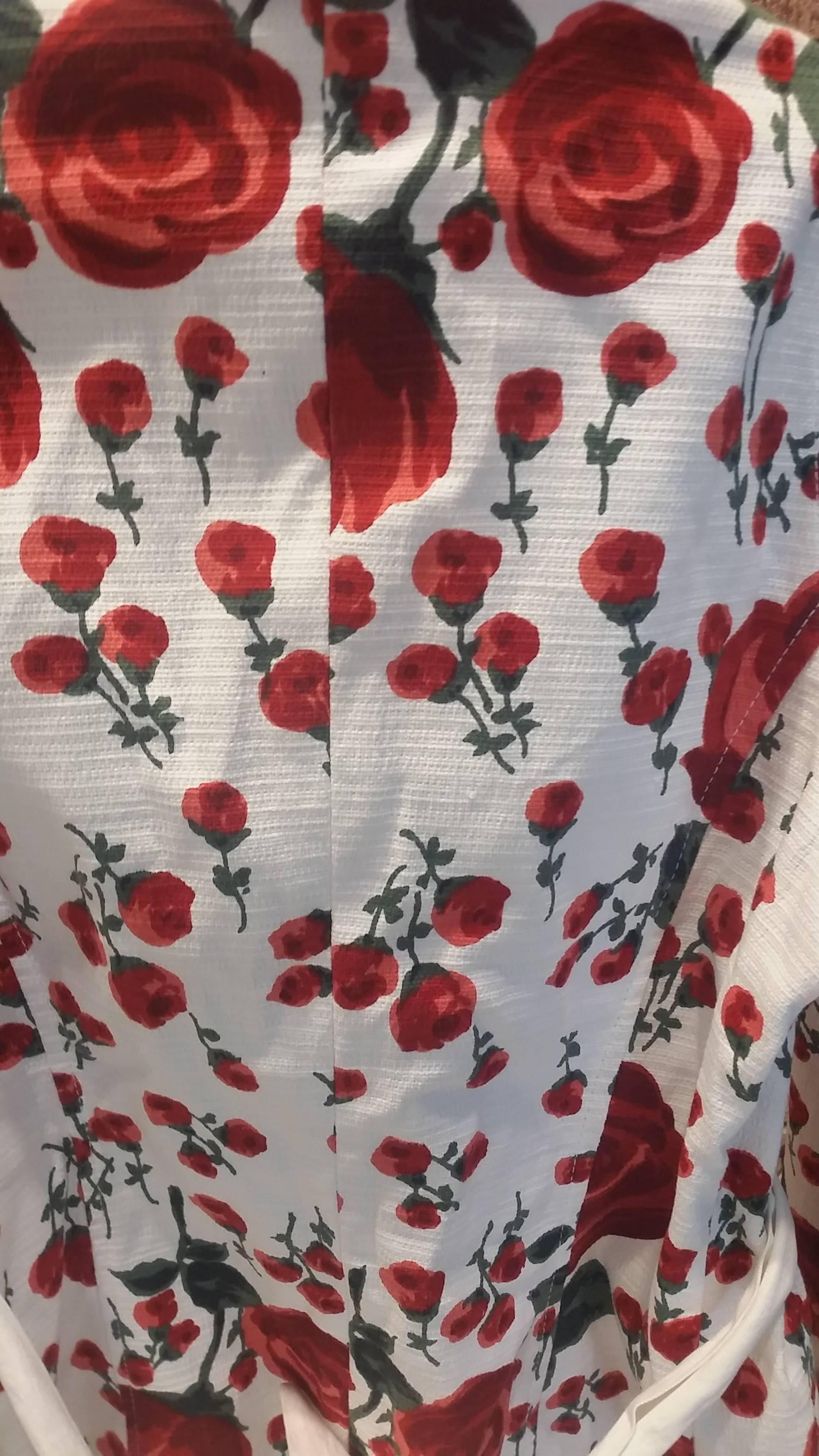 Brown 1990s Antonio Marras white with red roses jacket For Sale