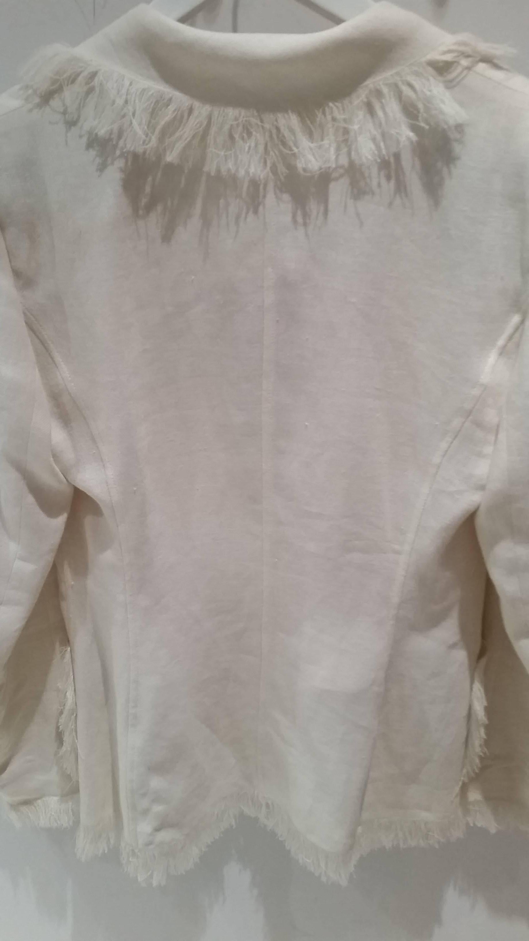 2000s Emanuel Ungaro Linen Cream JAcket with fringes For Sale 2