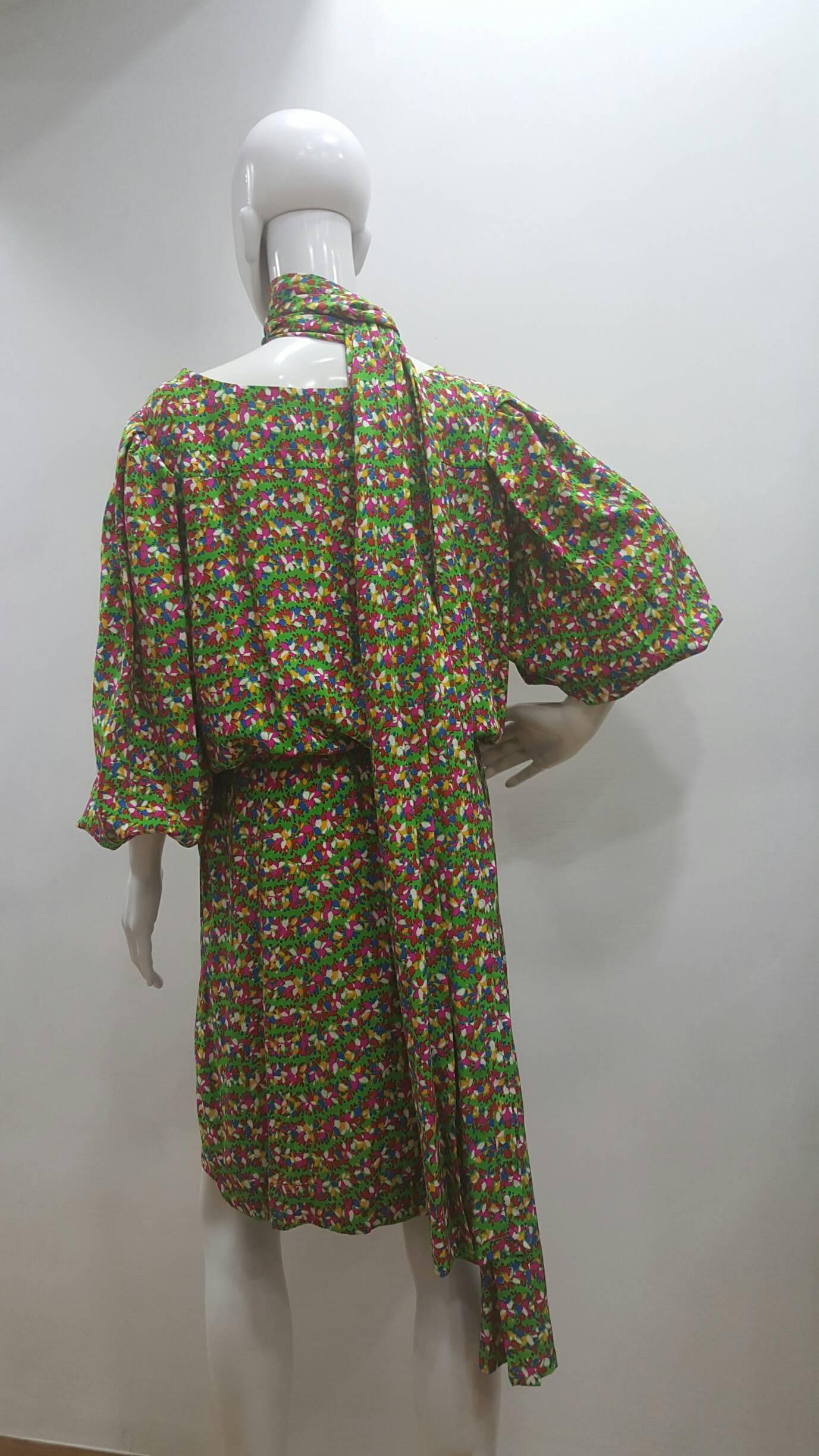 Gray 1970s Yves Saint Laurent Multicoloured Dress