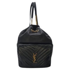 Saint Laurent Black Chevron Quilted Lambskin Joe Drawstring Backpack