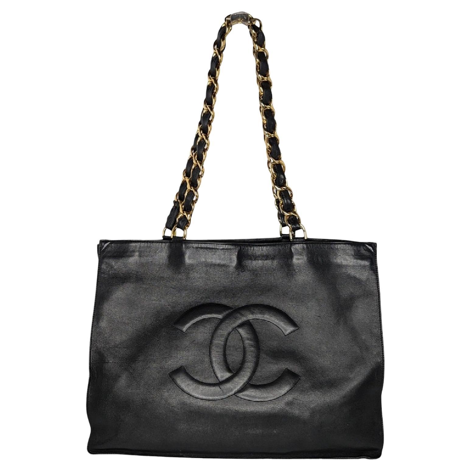 Chanel 90s Black Calfskin CC Chain XL Shopper Tote