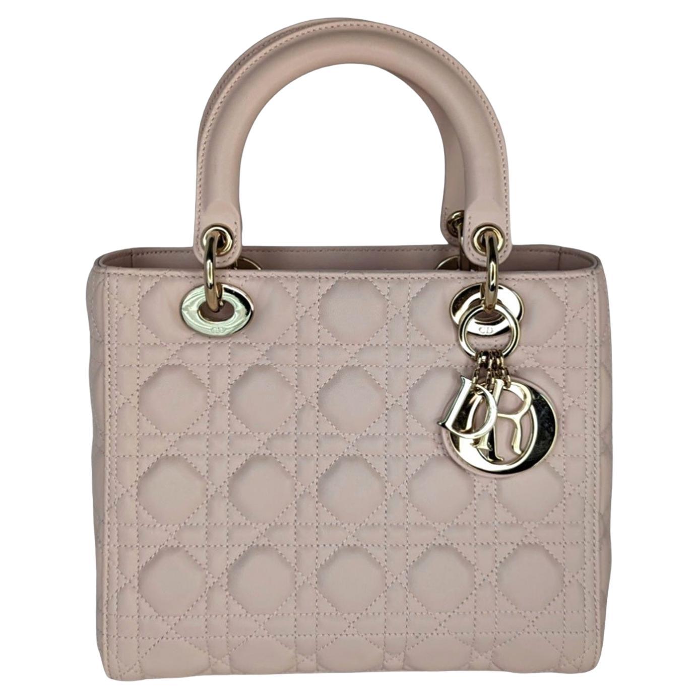 Christian Dior Powder Pink Cannage Lambskin Medium Lady Dior