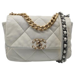 Chanel 19 Lambskin Quilted Medium Flap Bag Blanc