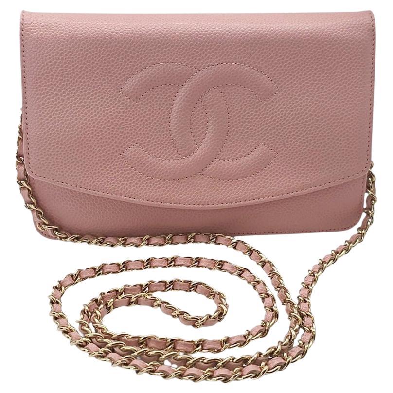 Chanel Vintage Caviar Timeless WOC Portefeuille sur chaîne Rose