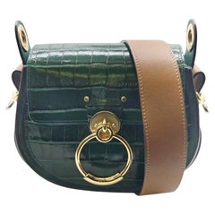 Chloe Crocodile Embossed Tess Small Shoulder Bag Green
