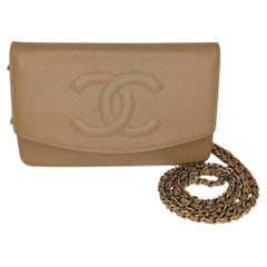 Chanel Vintage Beige Caviar Timeless Wallet On Chain WOC