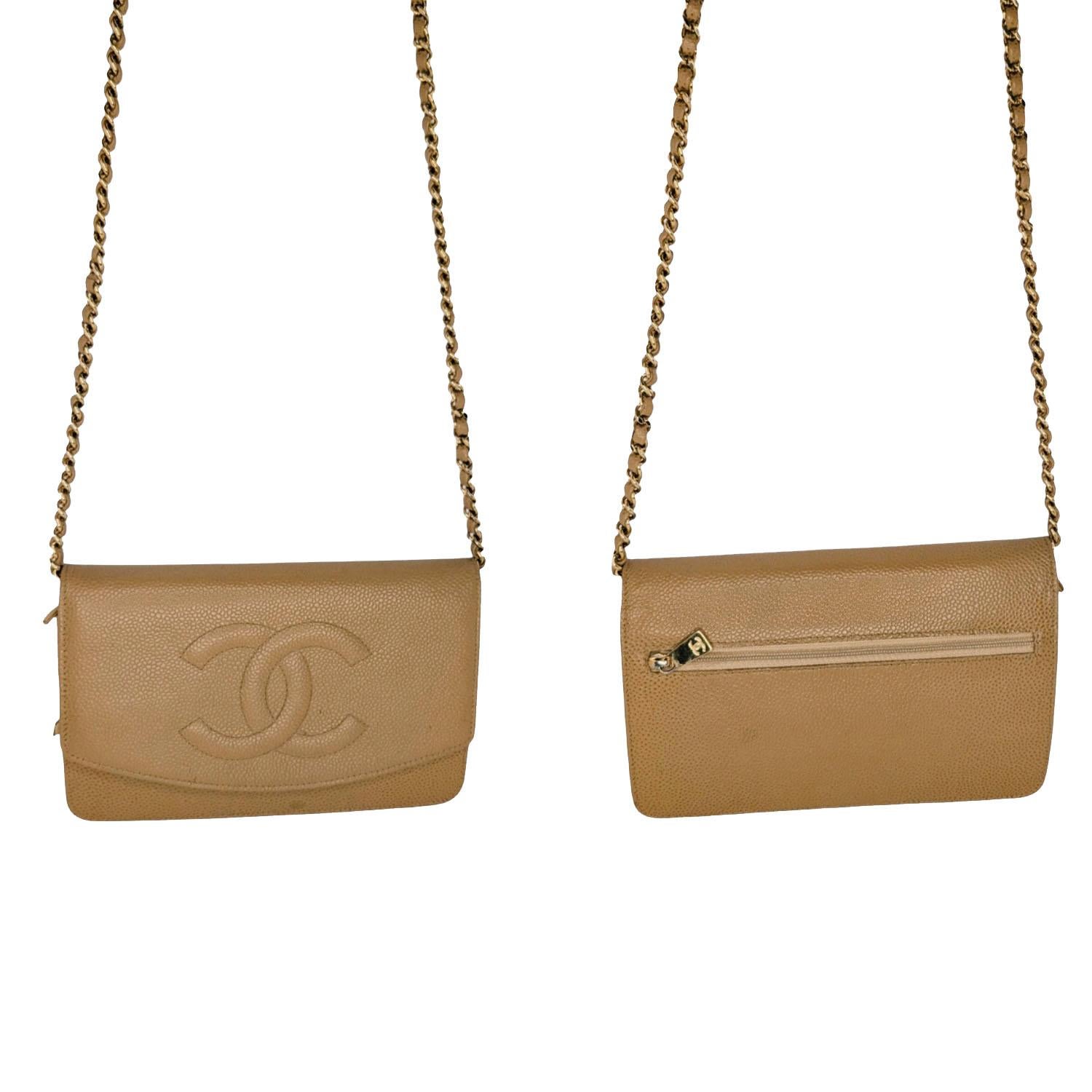 Chanel Vintage Beige Caviar Timeless Wallet On Chain WOC Bon état - En vente à Scottsdale, AZ