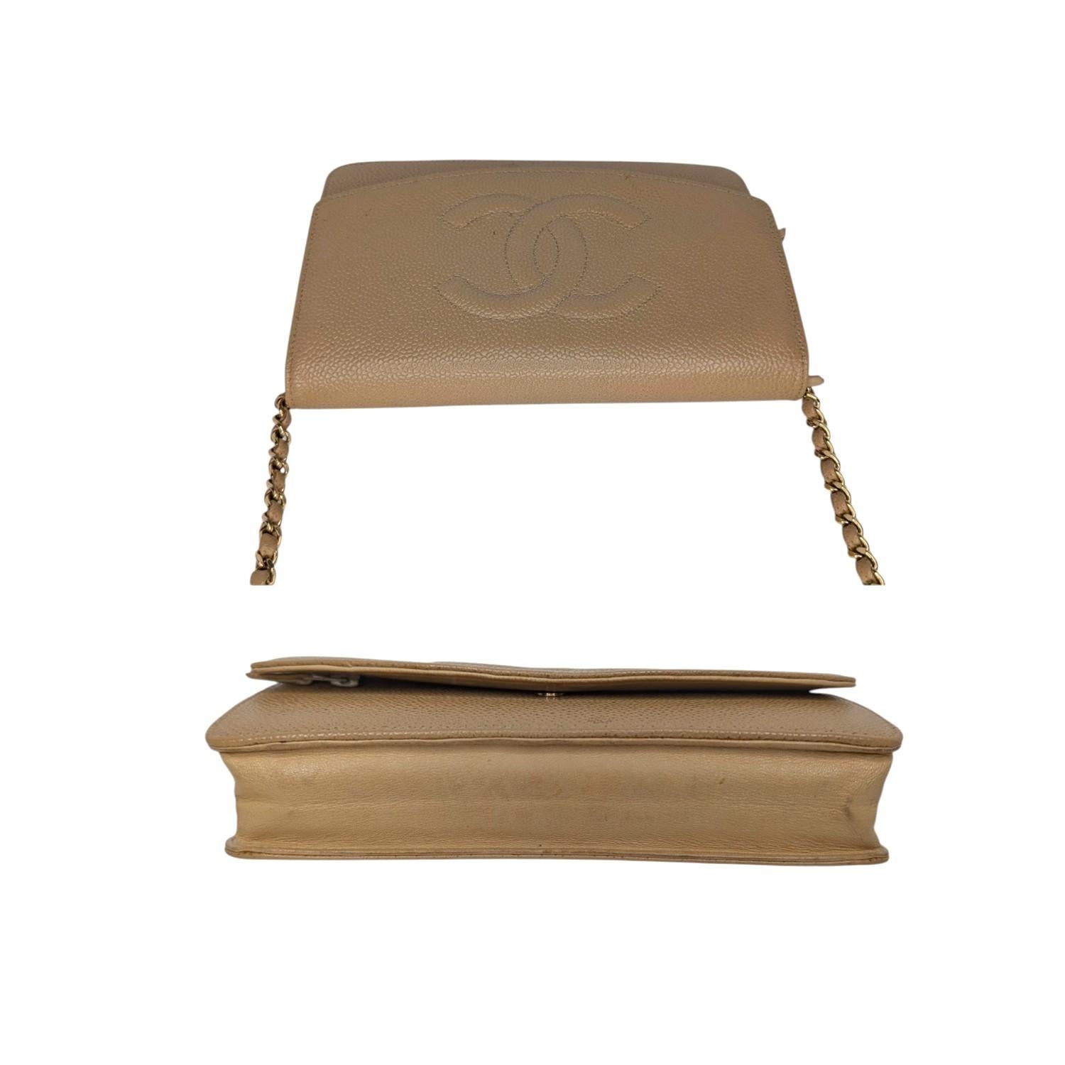 Chanel Vintage Beige Caviar Timeless Wallet On Chain WOC Pour femmes en vente