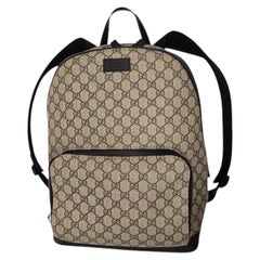 Gucci GG Supreme Medium Eden Backpack Beige Ebony Leather Trim Italy