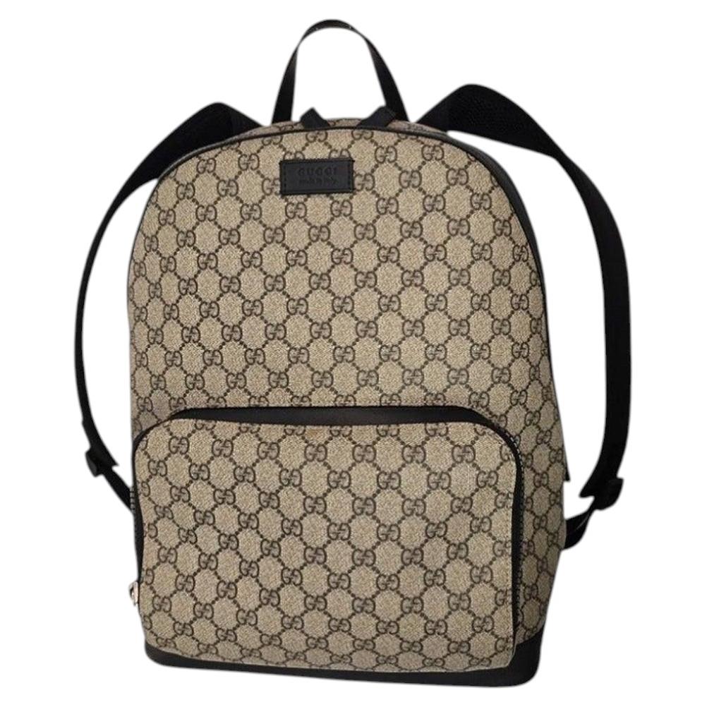 Gucci GG Supreme Medium Eden Backpack Beige Ebony Leather Trim Italy For Sale