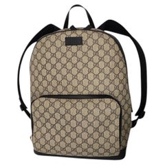 Gucci GG Supreme Medium Eden Backpack Beige Ebony Leather Trim Italy