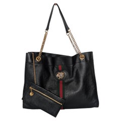 Gucci Large Rajah Tote Black Leather with Crystal Tiger Head Pouch