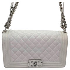 Chanel 25C Boy Medium Handbag in White Quilted Caviar
