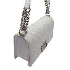 Chanel 25C Boy Medium Handbag in White Quilted Caviar