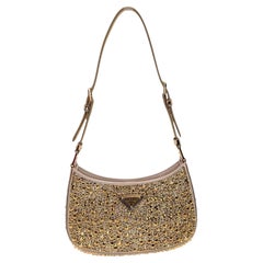 Prada Cleo Crystal-Embellished Satin Shoulder Bag in Platinum, Women's