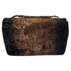 Chanel 2017 Ombre Sequin Medium Single Flap Bag Bronze Black Leather