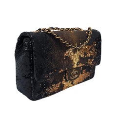 Chanel 2017 Ombre Sequin Medium Single Flap Bag Bronze Black Leather
