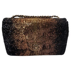 Chanel 2017 Ombre Sequin Medium Single Flap Bag Bronze Black Leather