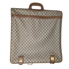 Gucci 1970s Vintage GG Plus Canvas Garment Bag with Leather Trim