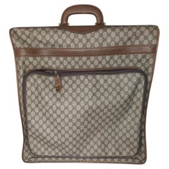 Gucci 1970s Vintage GG Plus Canvas Garment Bag with Leather Trim
